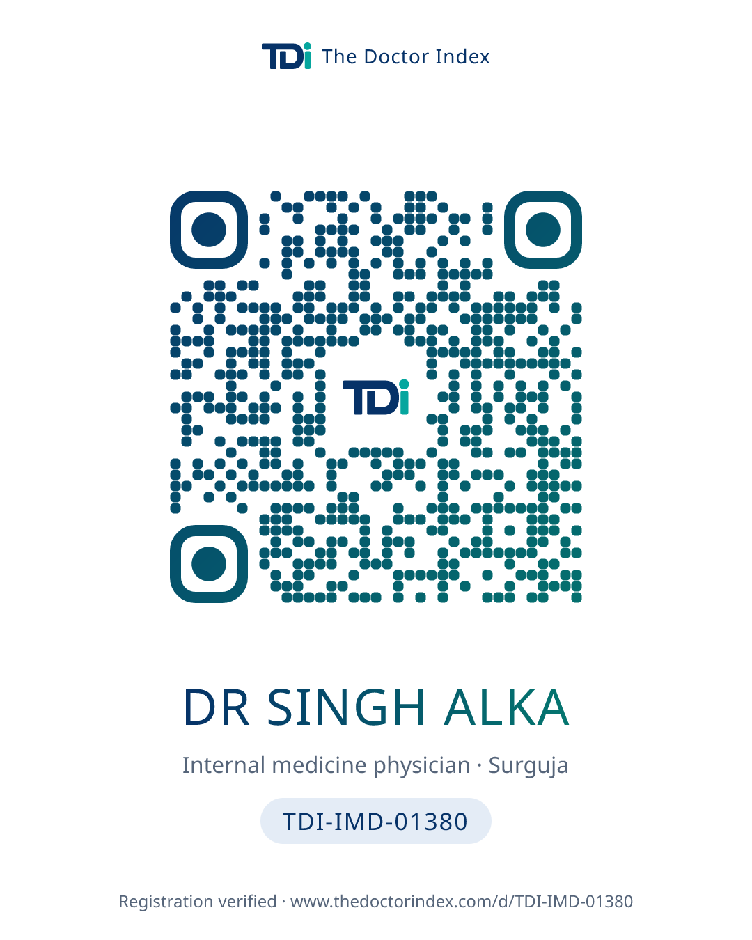 QR card for Dr Singh Alka, TDI-IMD-01380