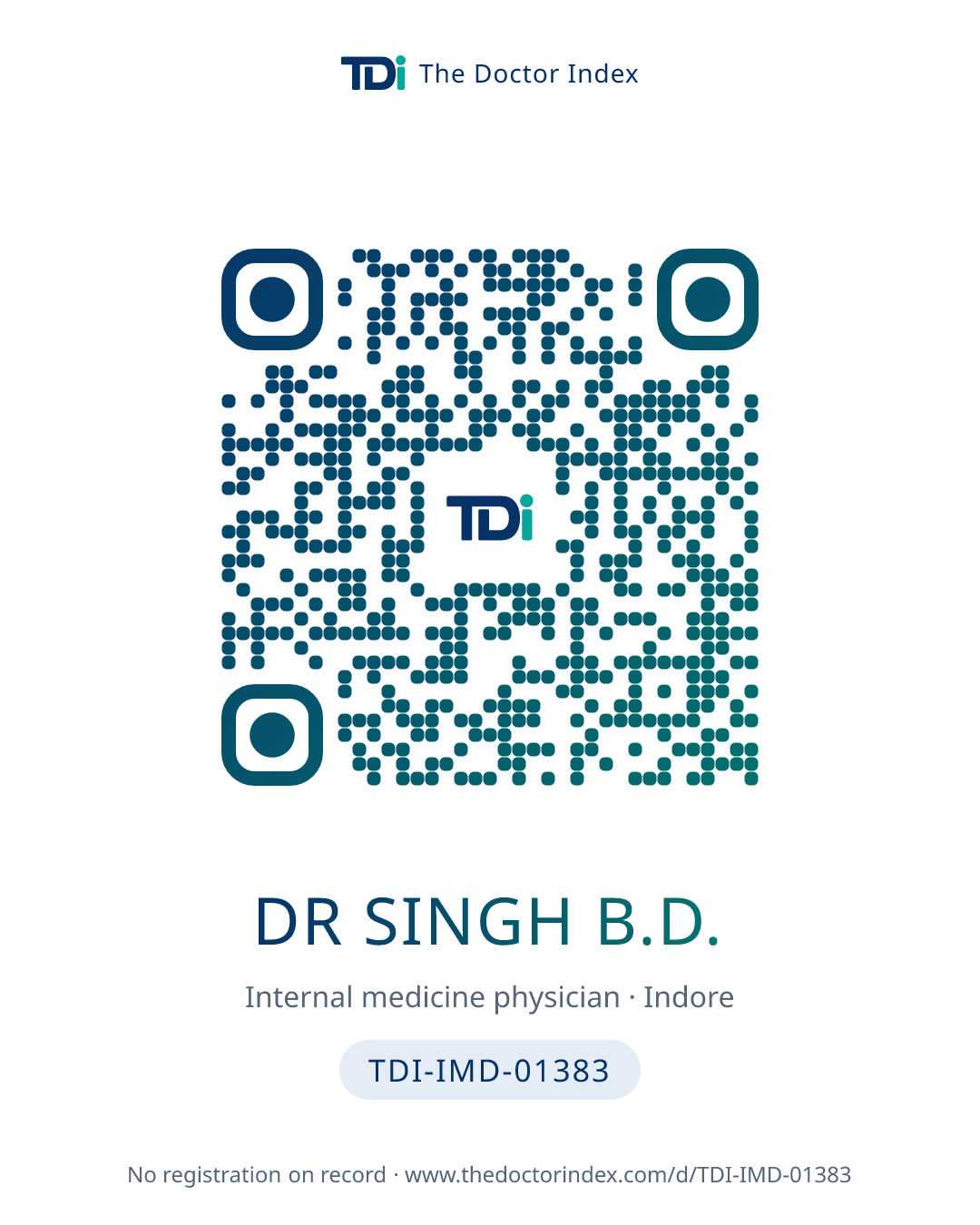 QR card for Dr Singh B.D., TDI-IMD-01383