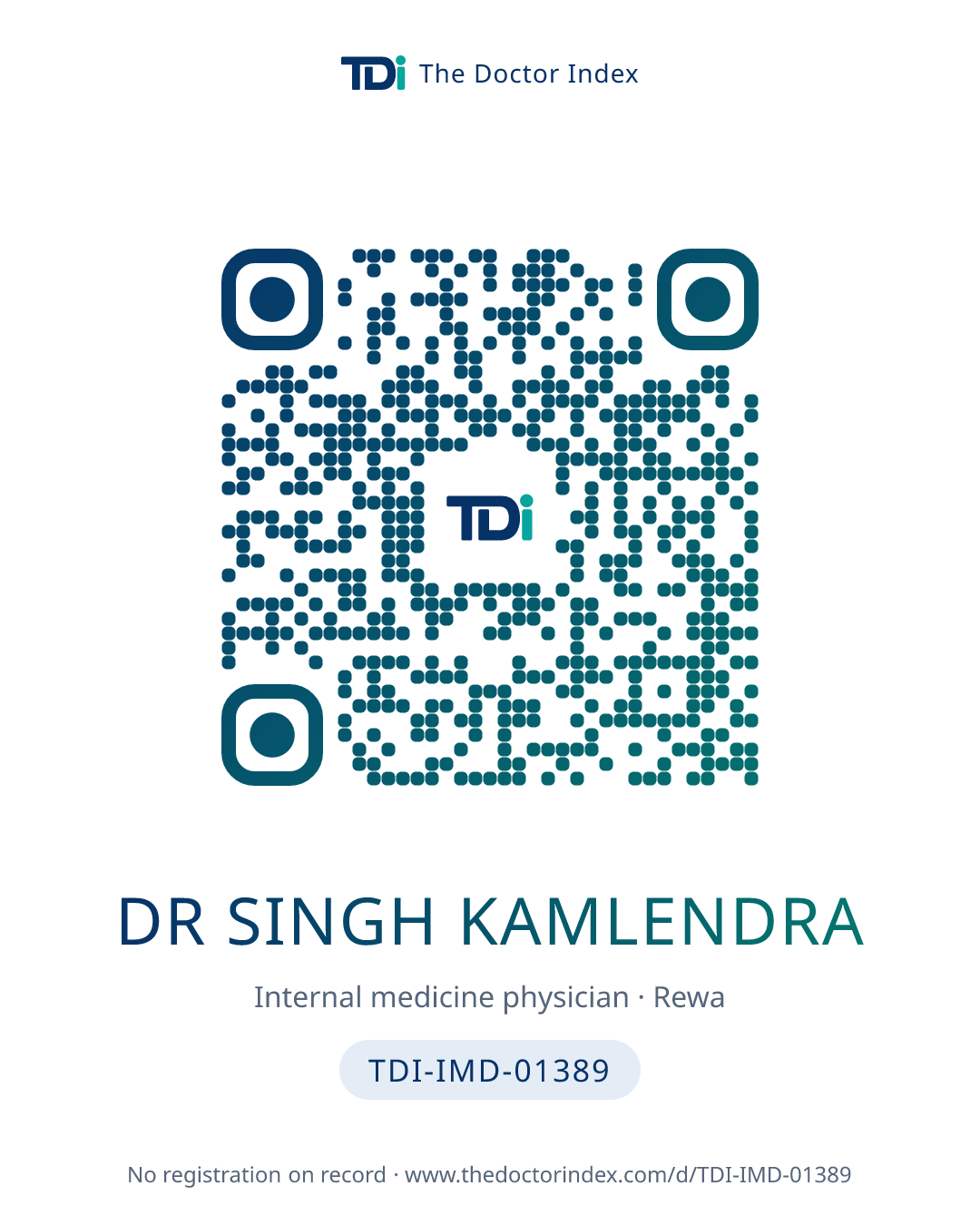 QR card for Dr Singh Kamlendra, TDI-IMD-01389