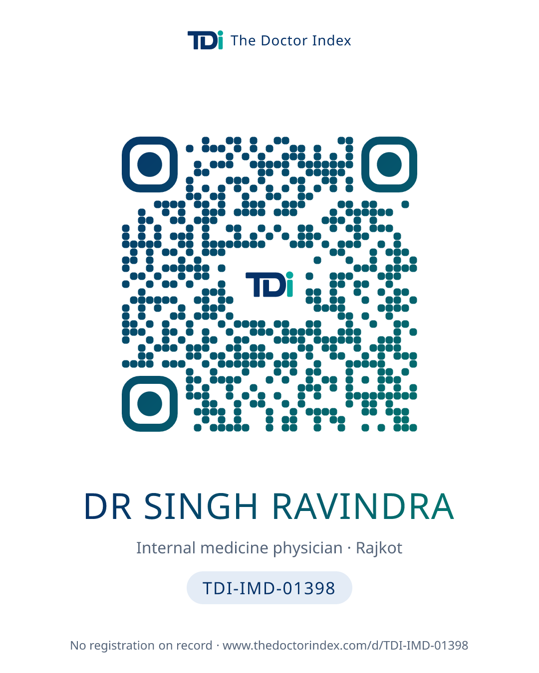 QR card for Dr Singh Ravindra, TDI-IMD-01398