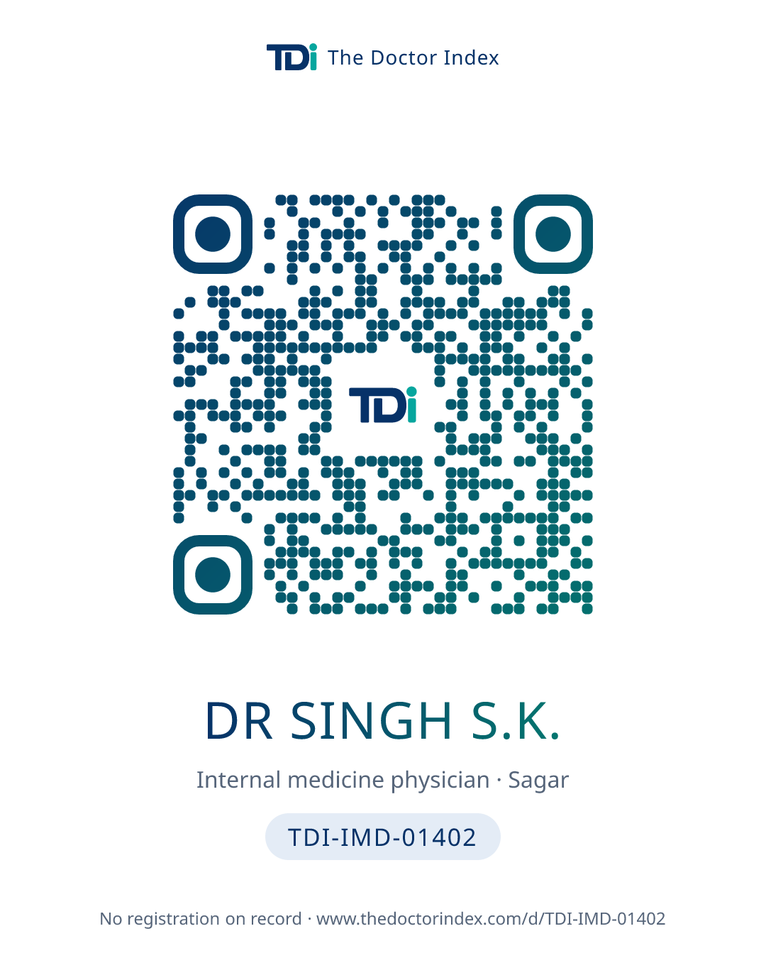 QR card for Dr Singh S.K., TDI-IMD-01402