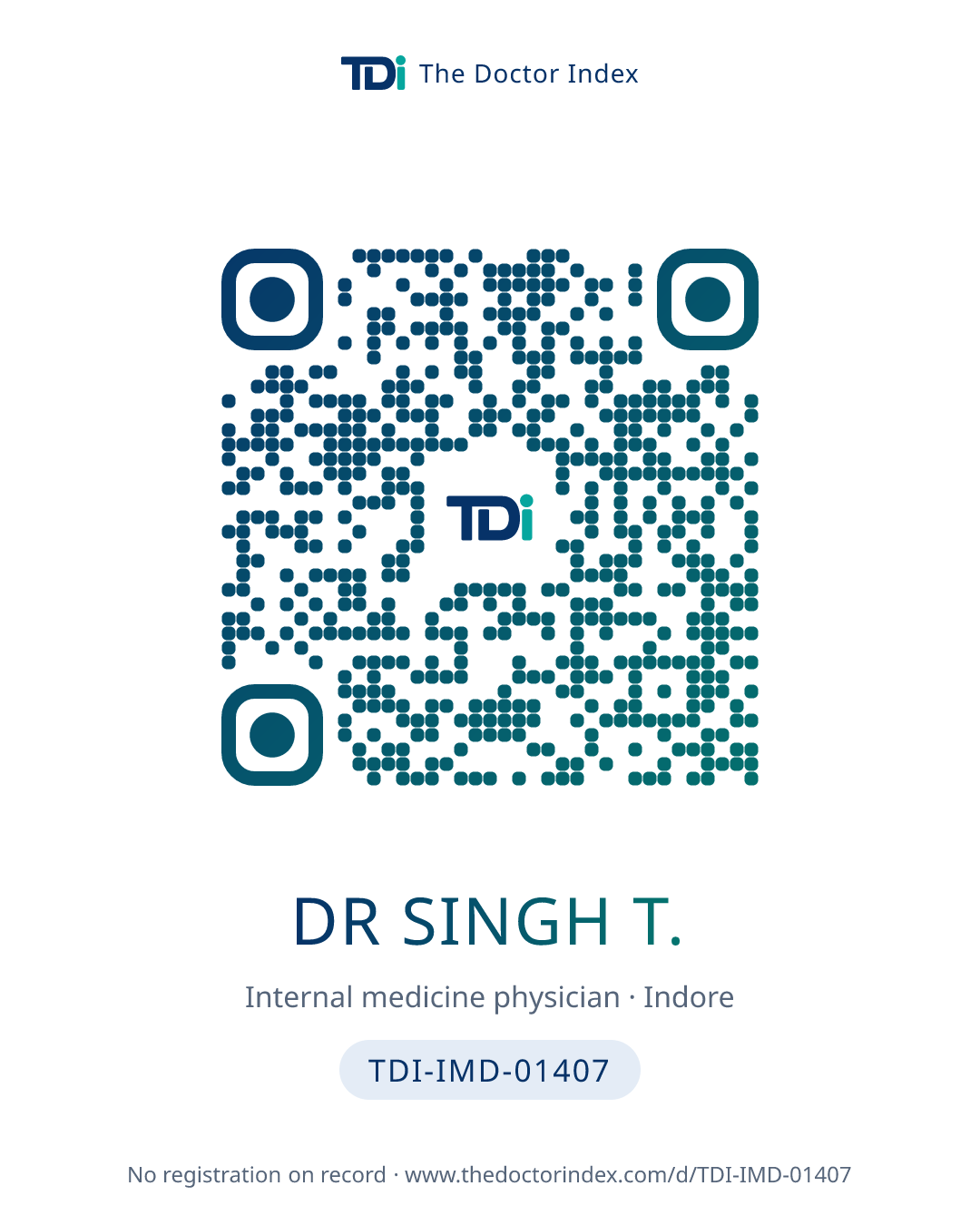 QR card for Dr Singh T., TDI-IMD-01407