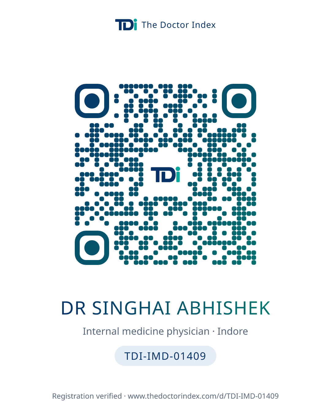 QR card for Dr Singhai Abhishek, TDI-IMD-01409