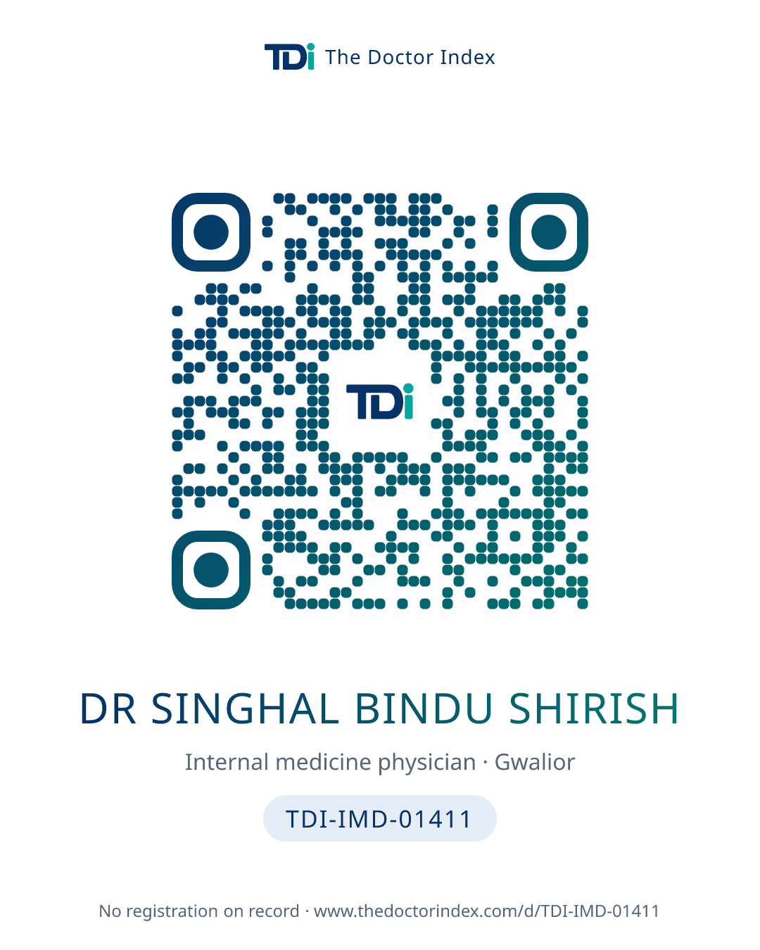 QR card for Dr Singhal Bindu Shirish, TDI-IMD-01411