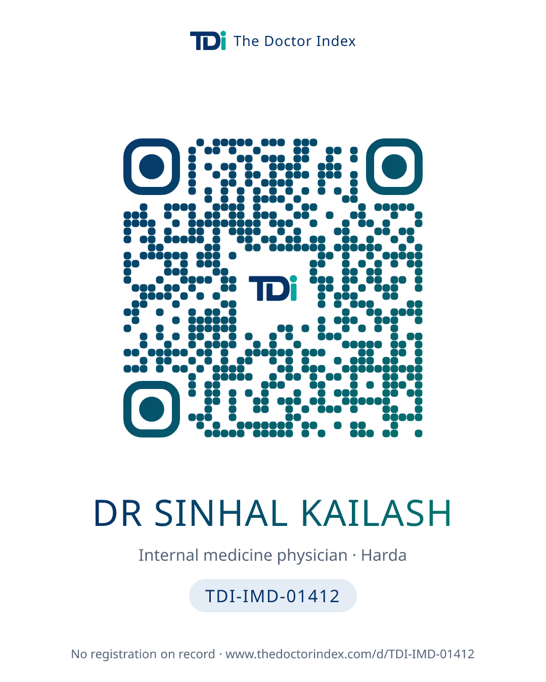QR card for Dr Sinhal Kailash, TDI-IMD-01412