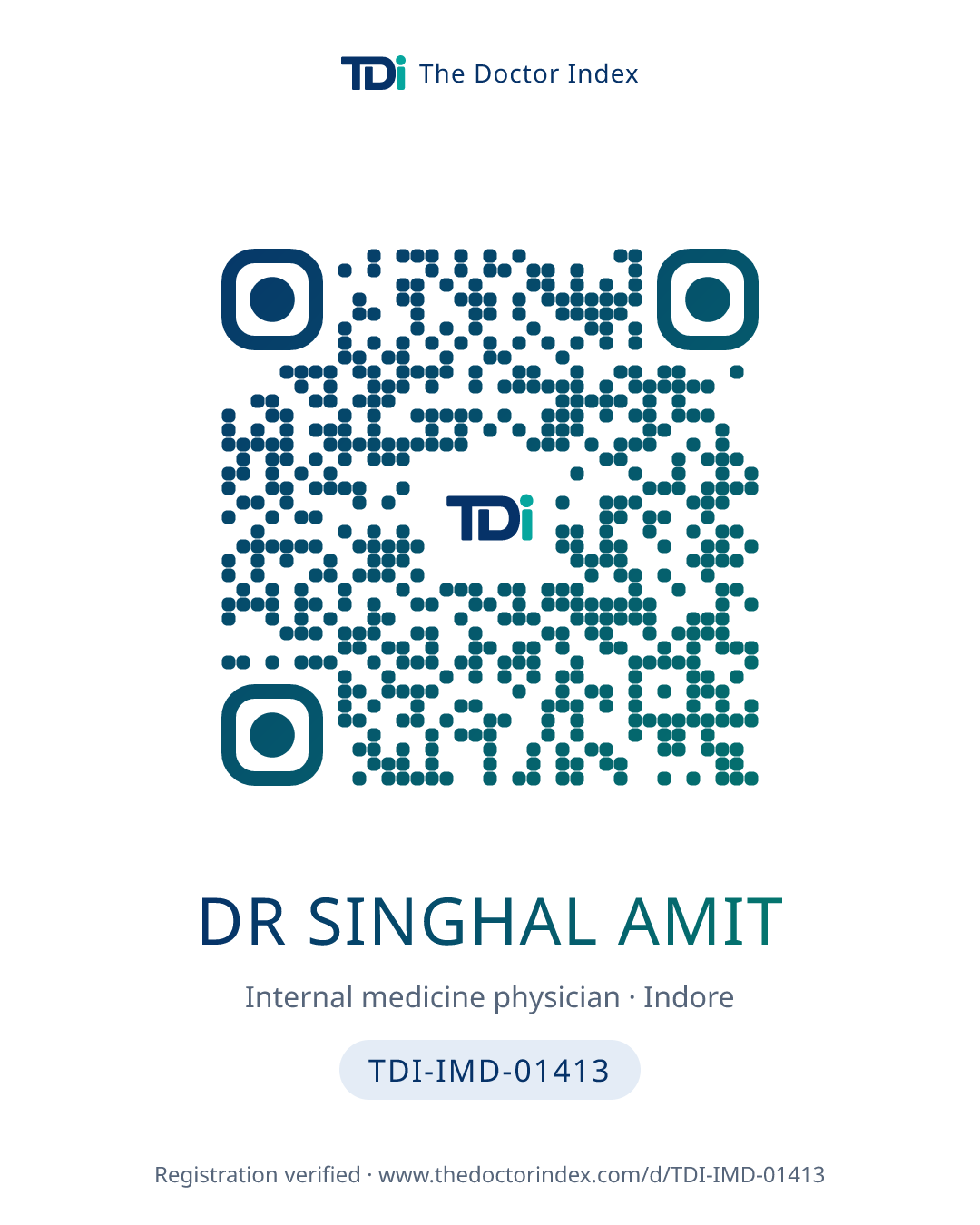 QR card for Dr Singhal Amit, TDI-IMD-01413
