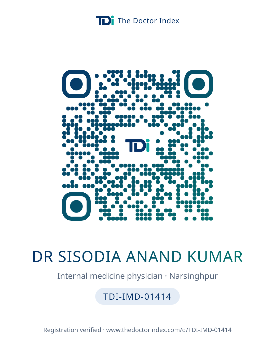 QR card for Dr Sisodia Anand Kumar, TDI-IMD-01414