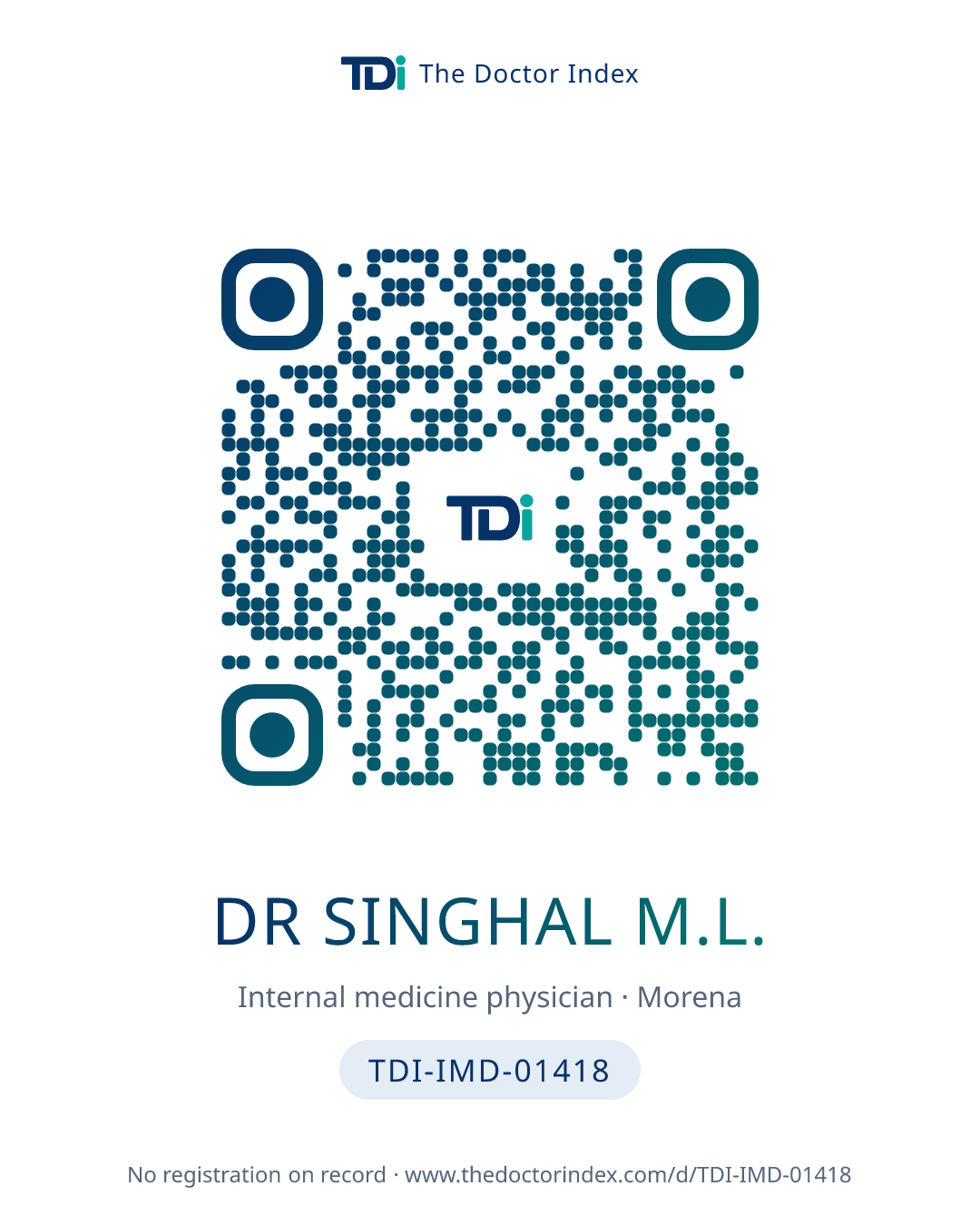 QR card for Dr Singhal M.L., TDI-IMD-01418