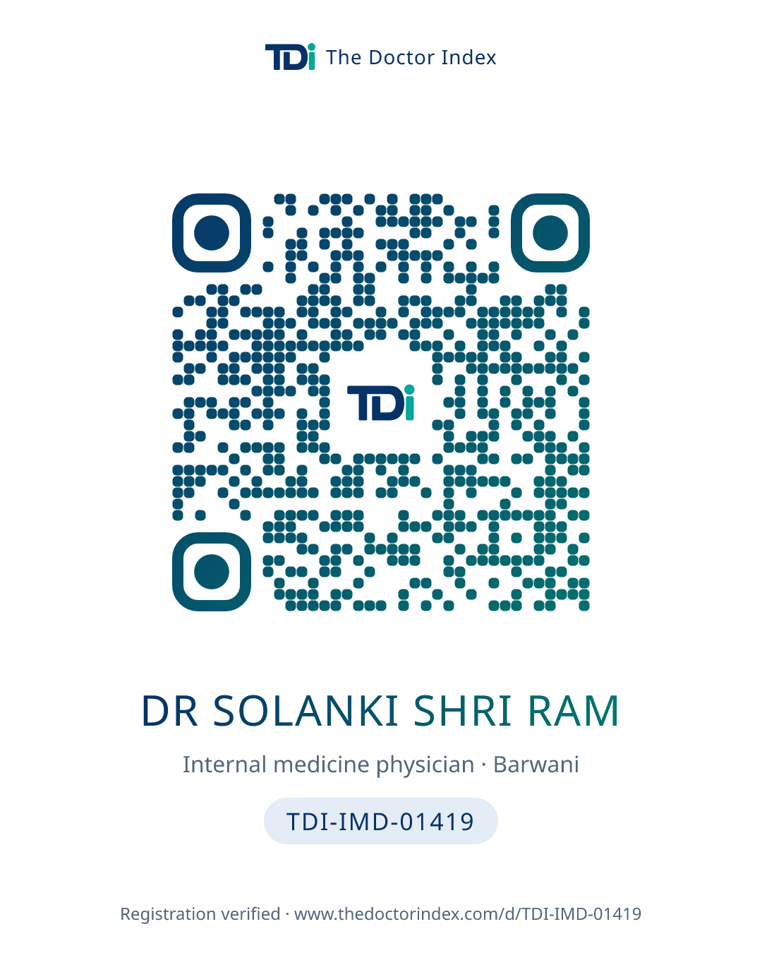 QR card for Dr Solanki Shri Ram, TDI-IMD-01419