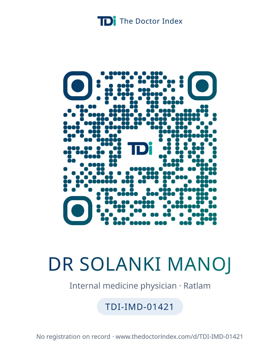 QR card for Dr Solanki Manoj, TDI-IMD-01421