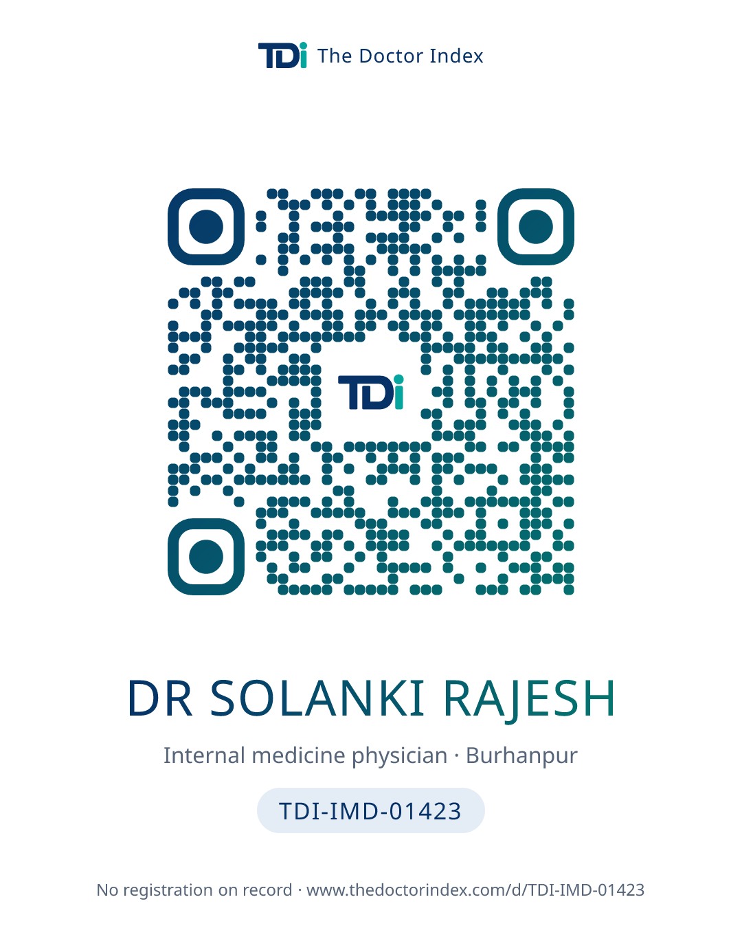QR card for Dr Solanki Rajesh, TDI-IMD-01423