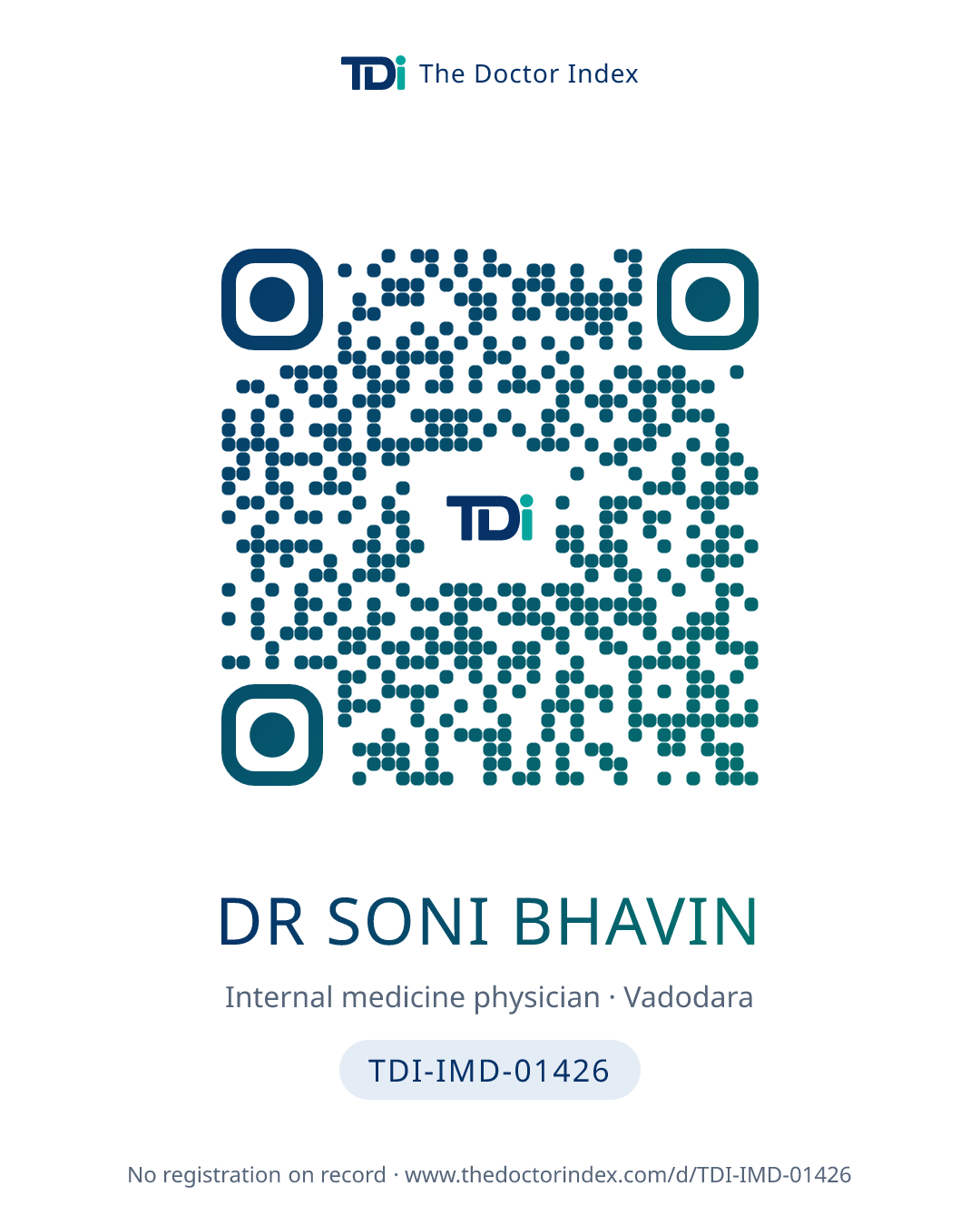 QR card for Dr Soni Bhavin, TDI-IMD-01426