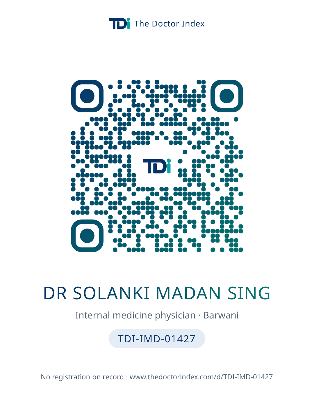 QR card for Dr Solanki Madan Sing, TDI-IMD-01427
