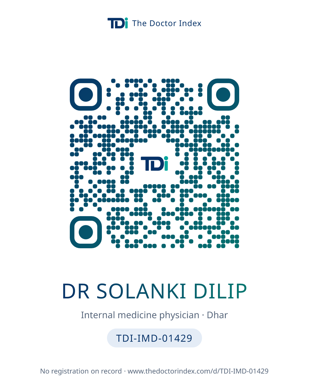 QR card for Dr Solanki Dilip, TDI-IMD-01429