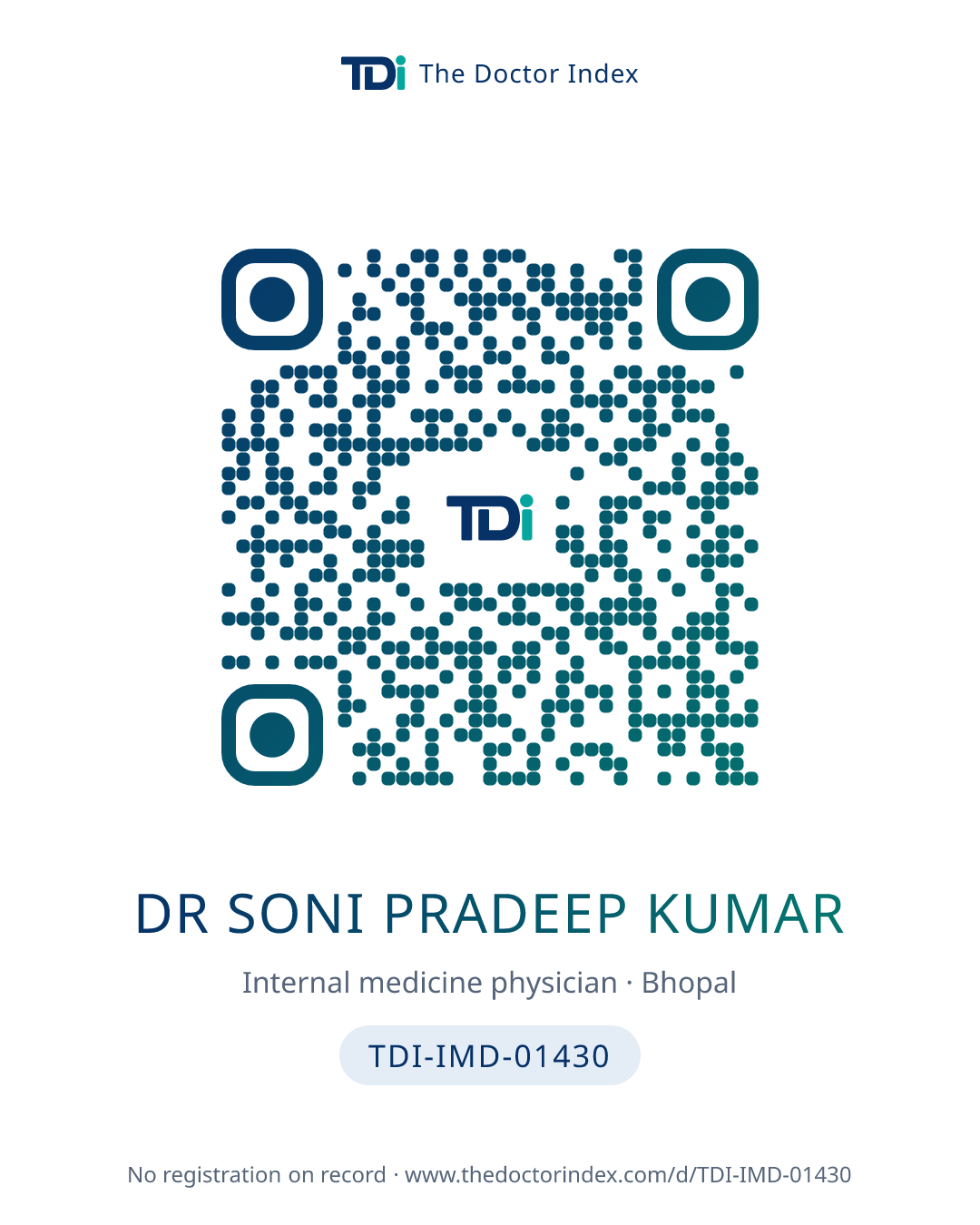 QR card for Dr Soni Pradeep Kumar, TDI-IMD-01430