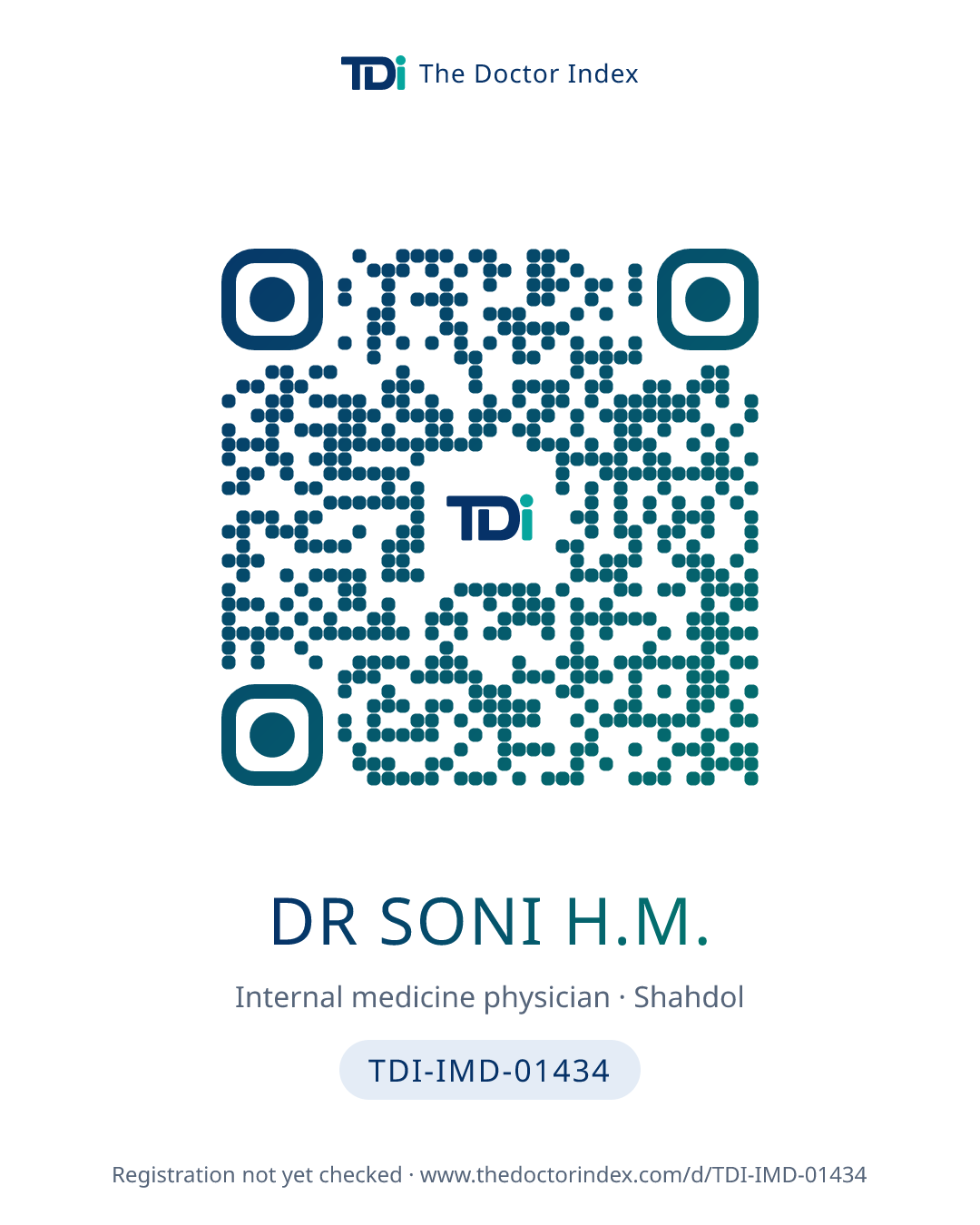 QR card for Dr Soni H.M., TDI-IMD-01434
