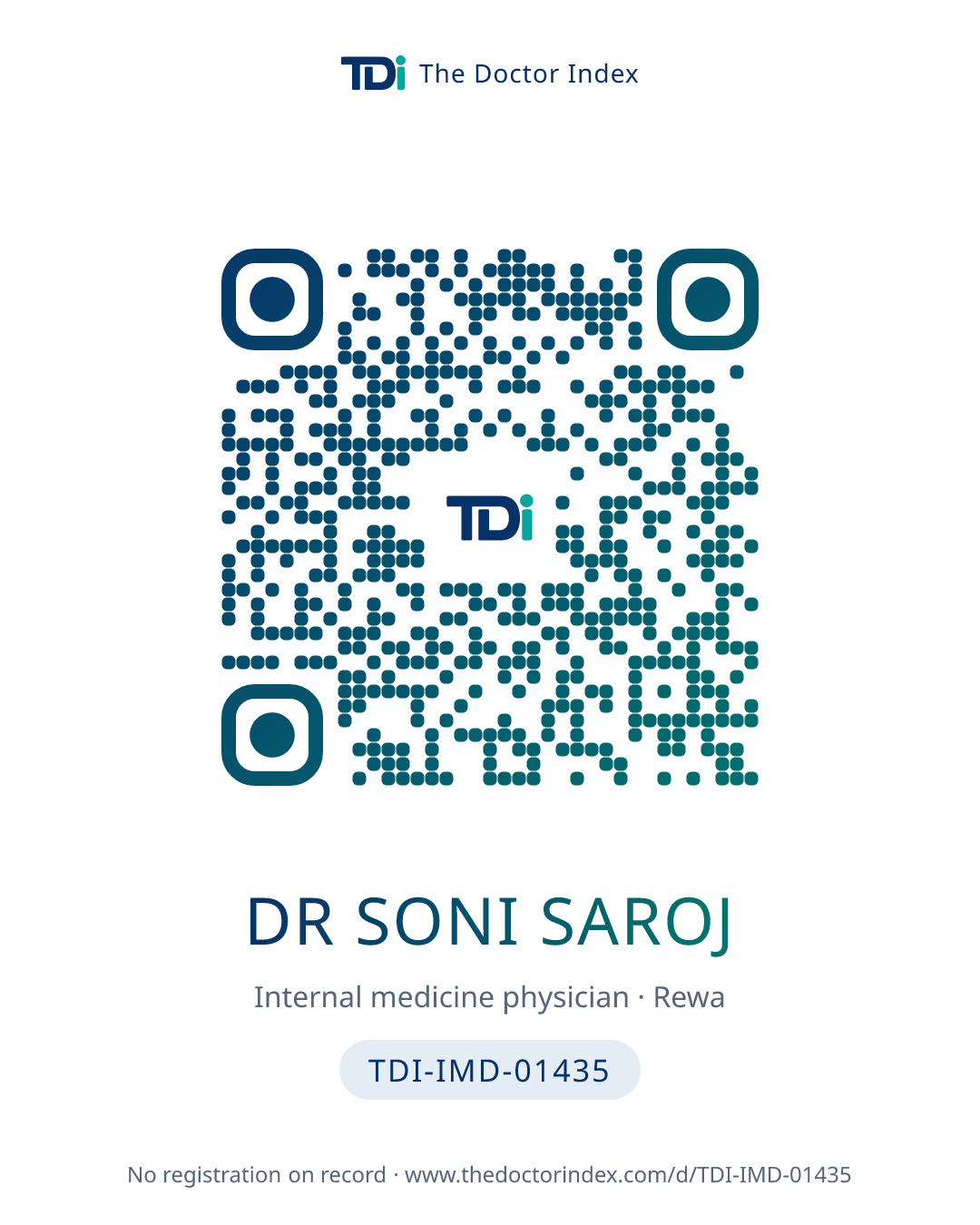 QR card for Dr Soni Saroj, TDI-IMD-01435