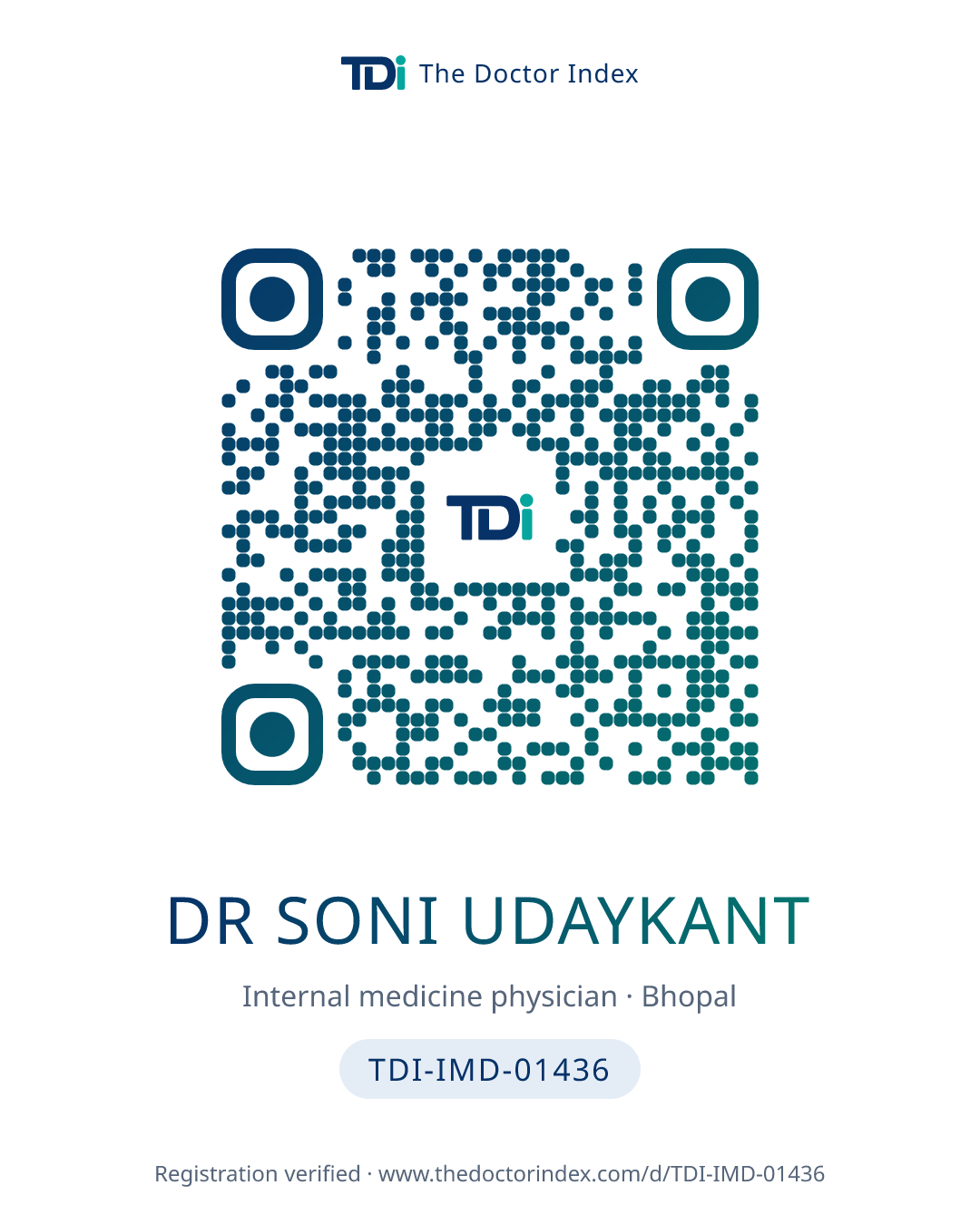 QR card for Dr Soni Udaykant, TDI-IMD-01436