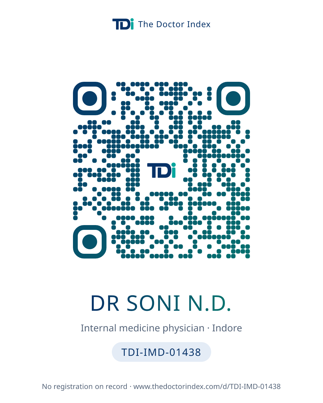 QR card for Dr Soni N.D., TDI-IMD-01438