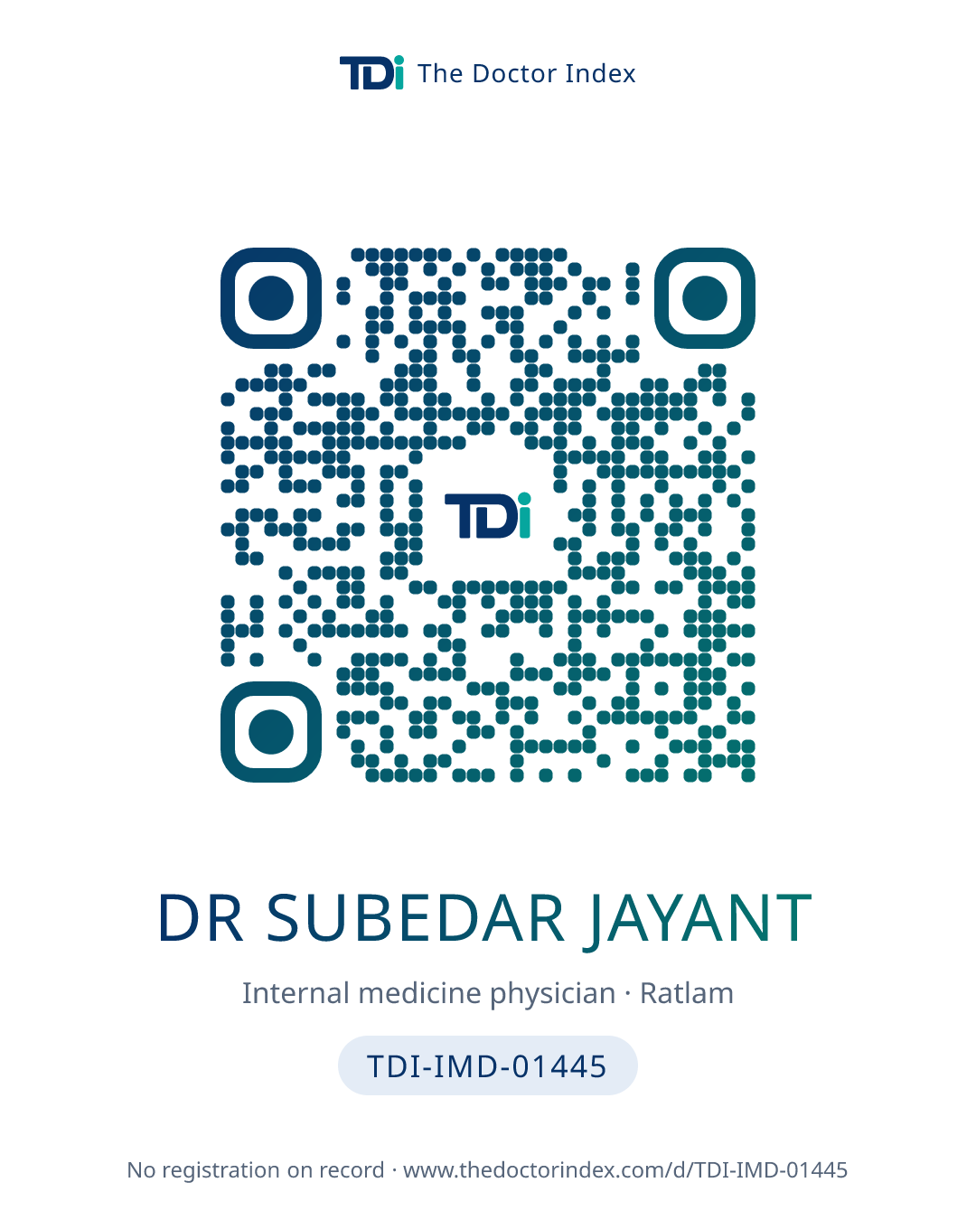 QR card for Dr Subedar Jayant, TDI-IMD-01445