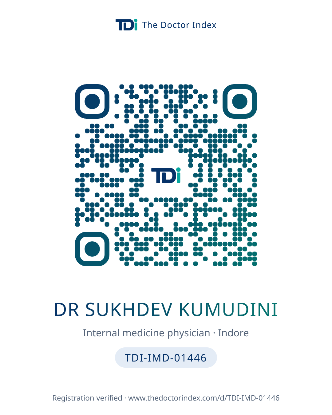 QR card for Dr Sukhdev Kumudini, TDI-IMD-01446