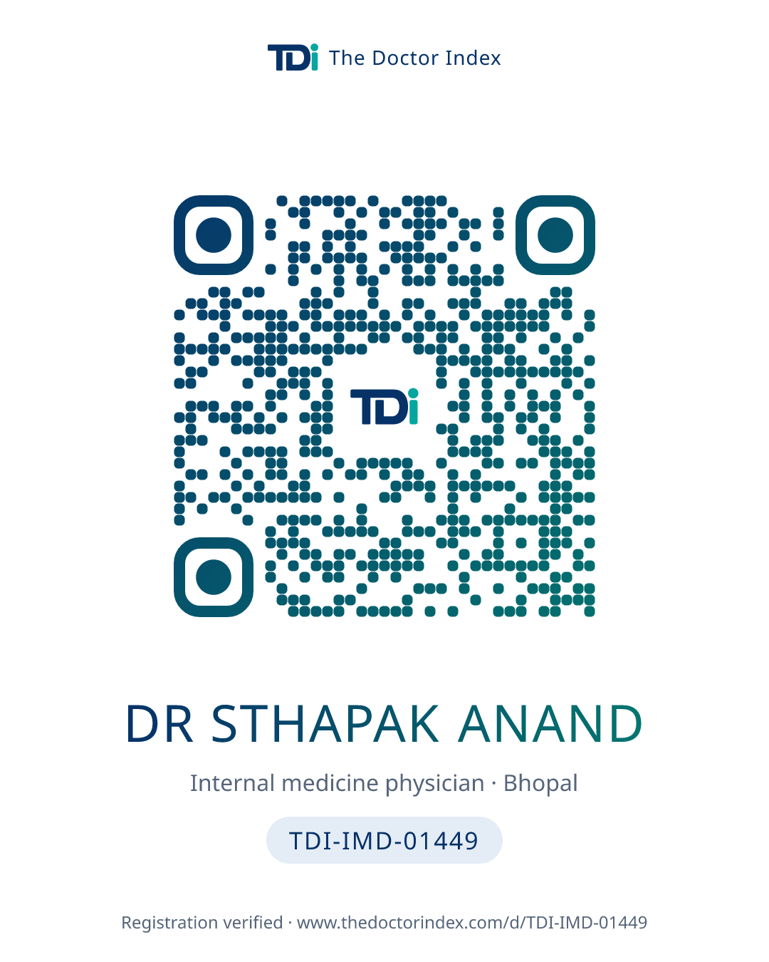 QR card for Dr Sthapak Anand, TDI-IMD-01449