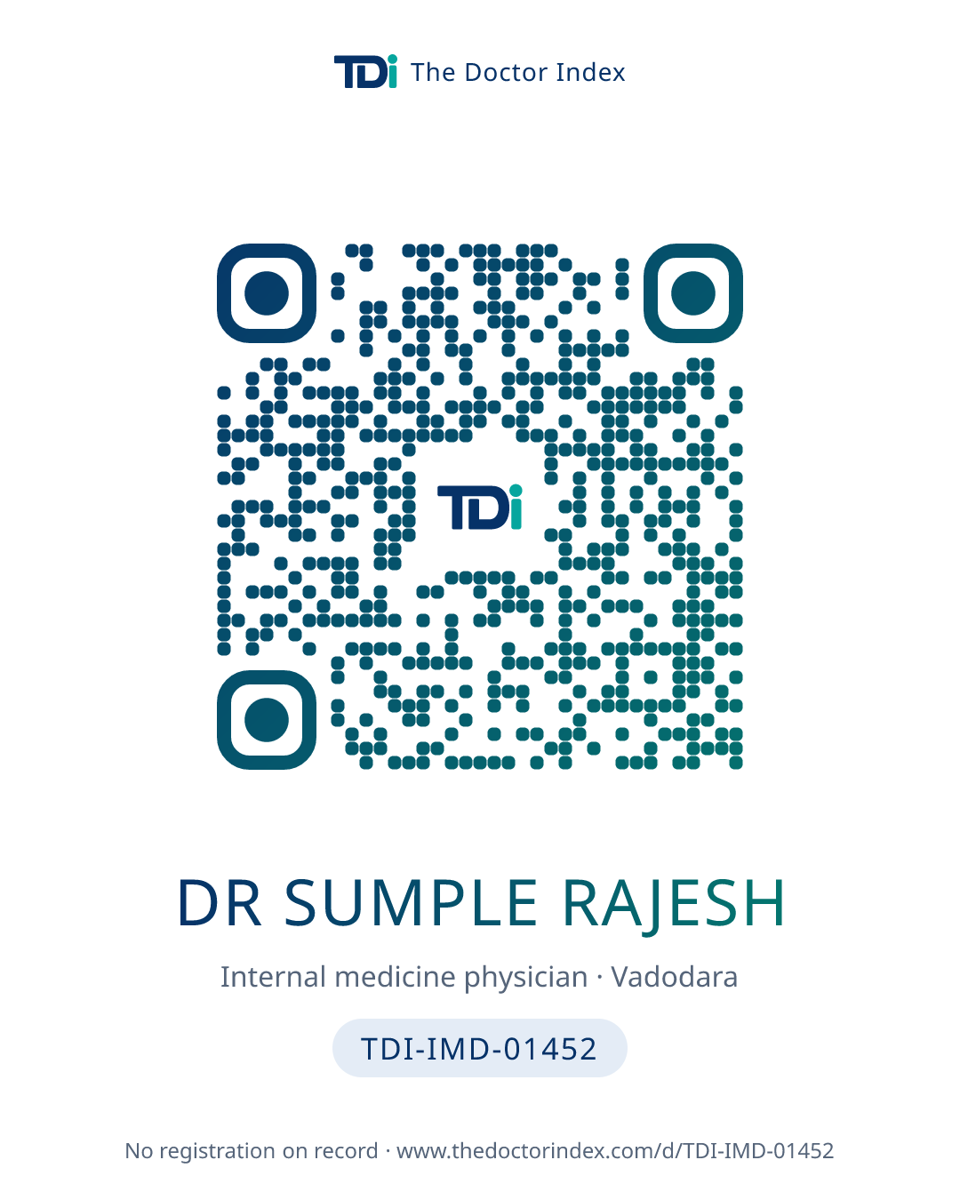 QR card for Dr Sumple Rajesh, TDI-IMD-01452