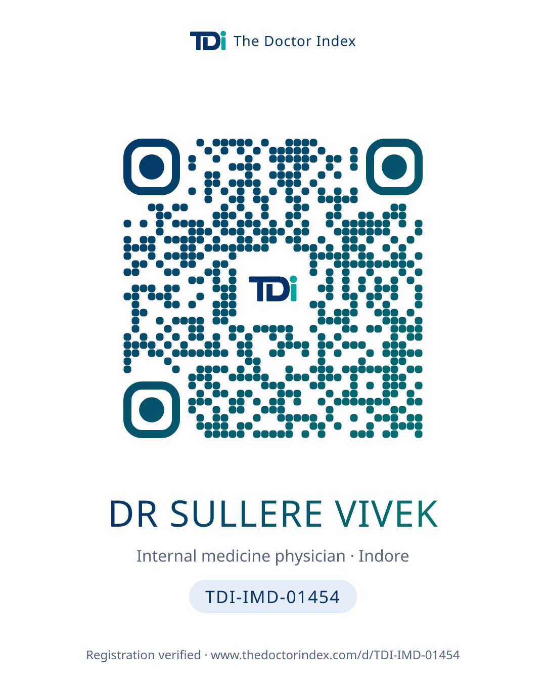 QR card for Dr Sullere Vivek, TDI-IMD-01454