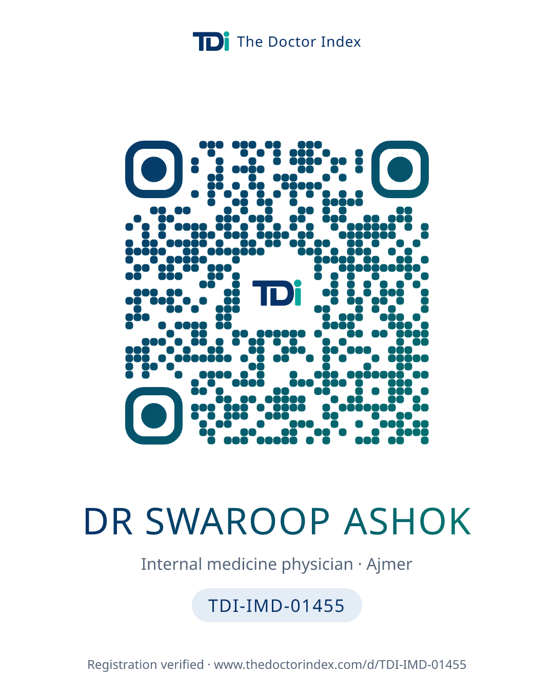QR card for Dr Swaroop Ashok, TDI-IMD-01455