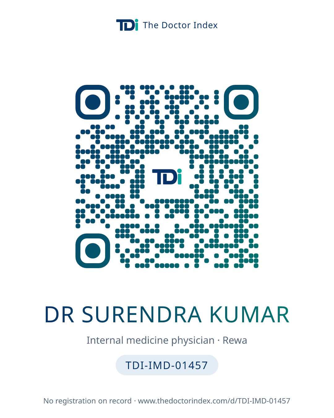 QR card for Dr Surendra Kumar, TDI-IMD-01457