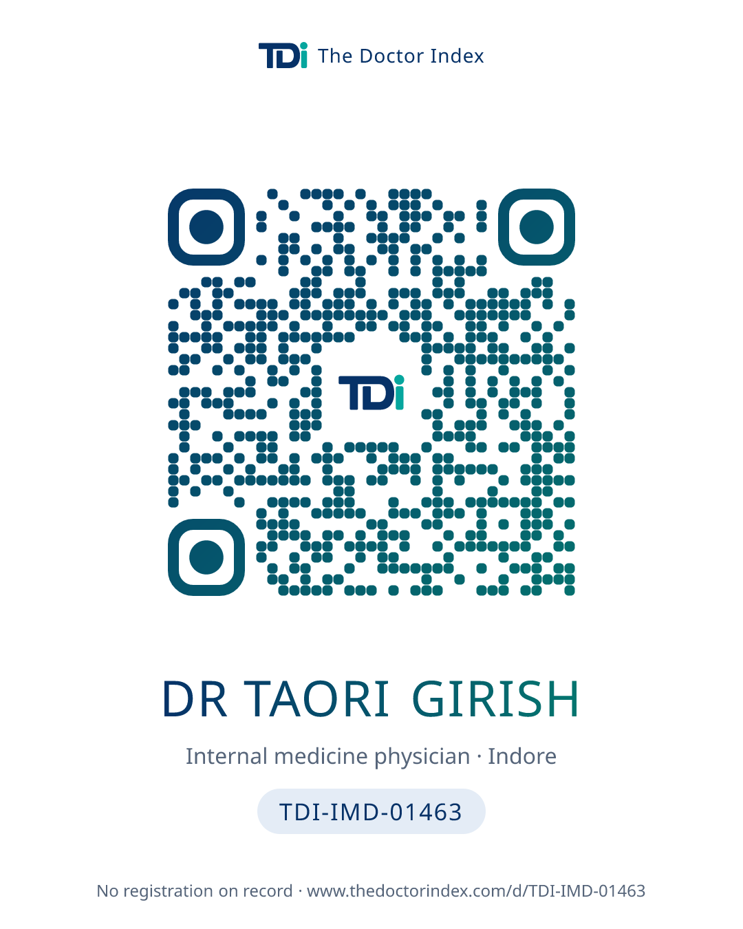 QR card for Dr Taori Girish, TDI-IMD-01463