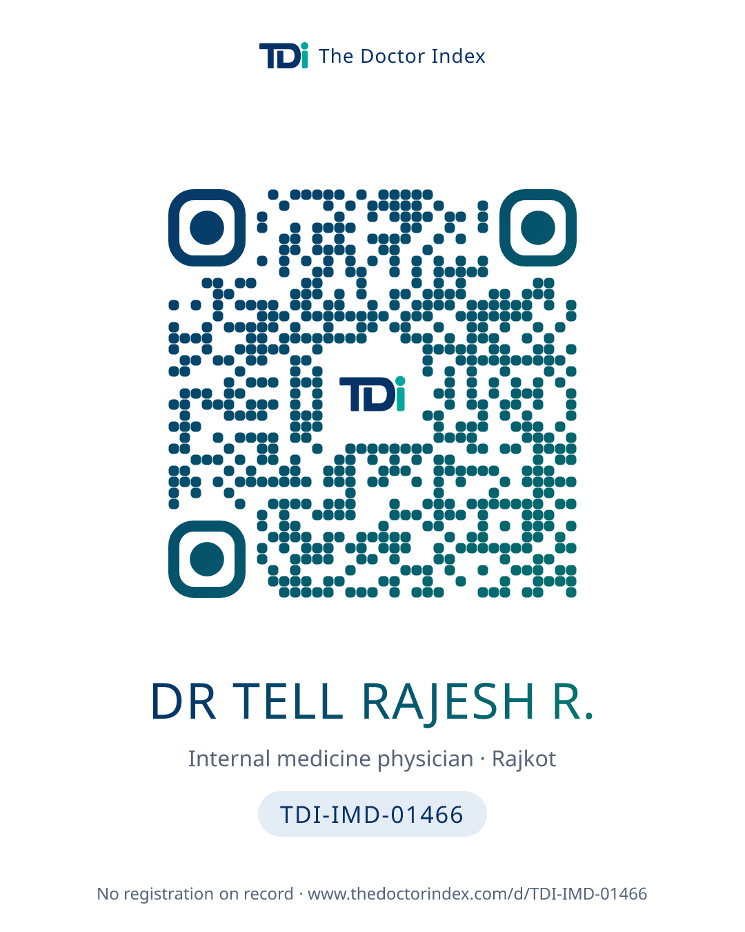 QR card for Dr Tell Rajesh R., TDI-IMD-01466