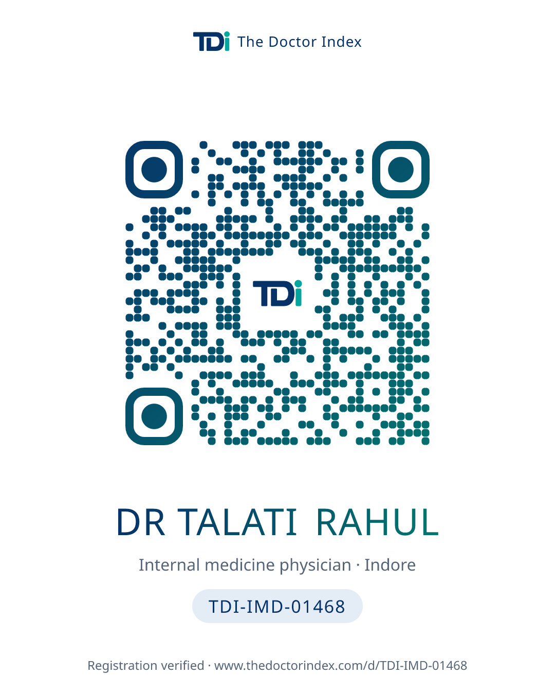 QR card for Dr Talati Rahul, TDI-IMD-01468