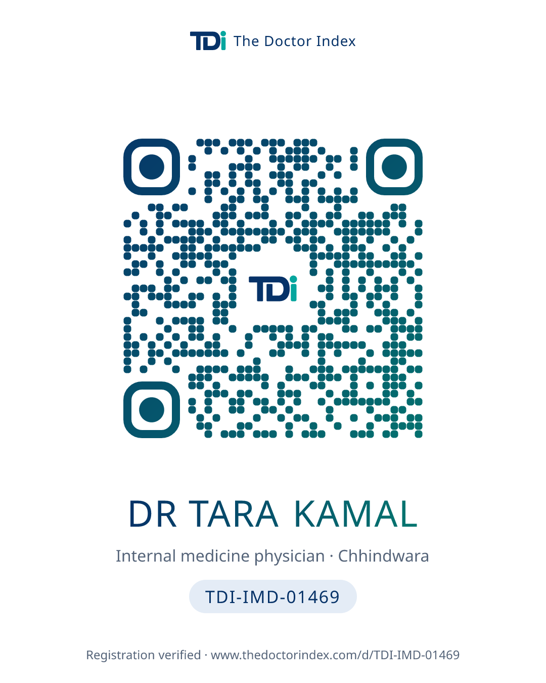 QR card for Dr Tara Kamal, TDI-IMD-01469