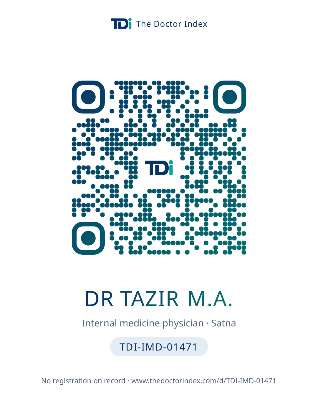 QR card for Dr Tazir M.A., TDI-IMD-01471