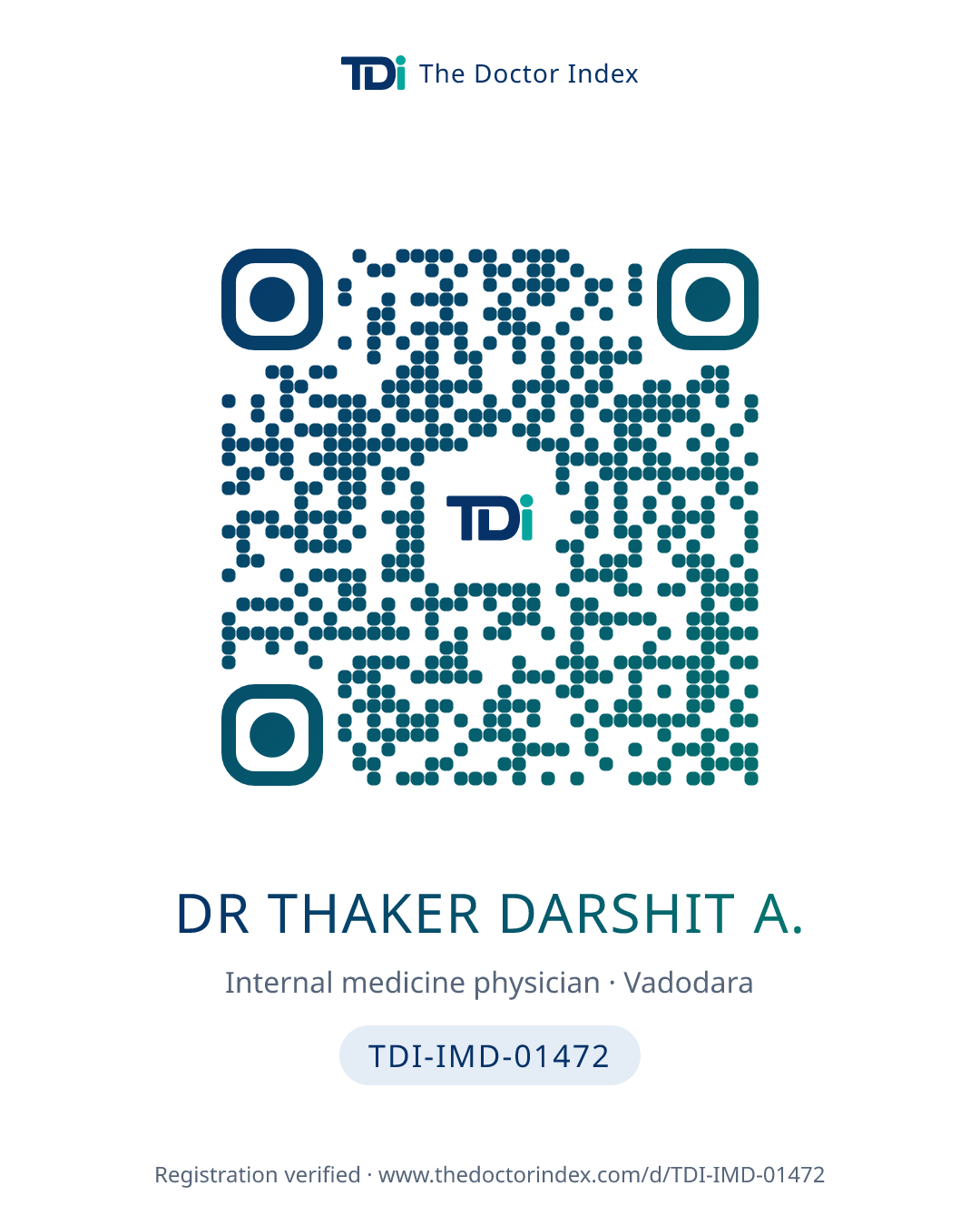 QR card for Dr Thaker Darshit A., TDI-IMD-01472