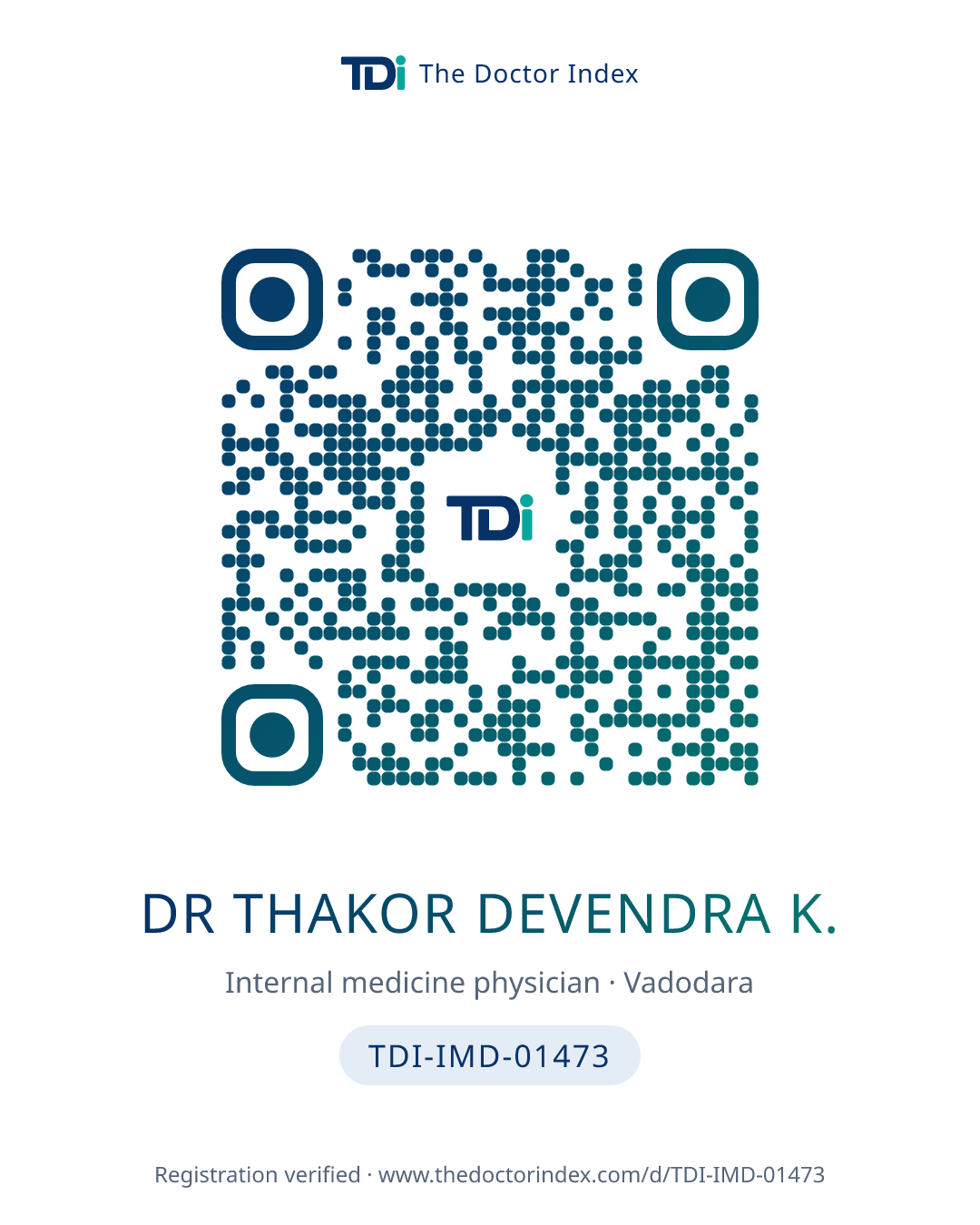 QR card for Dr Thakor Devendra K., TDI-IMD-01473