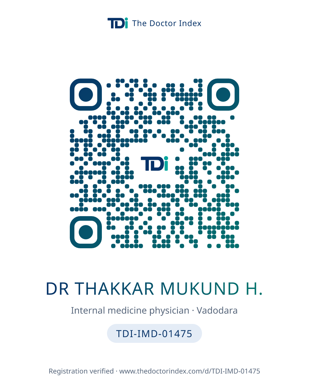 QR card for Dr Thakkar Mukund H., TDI-IMD-01475