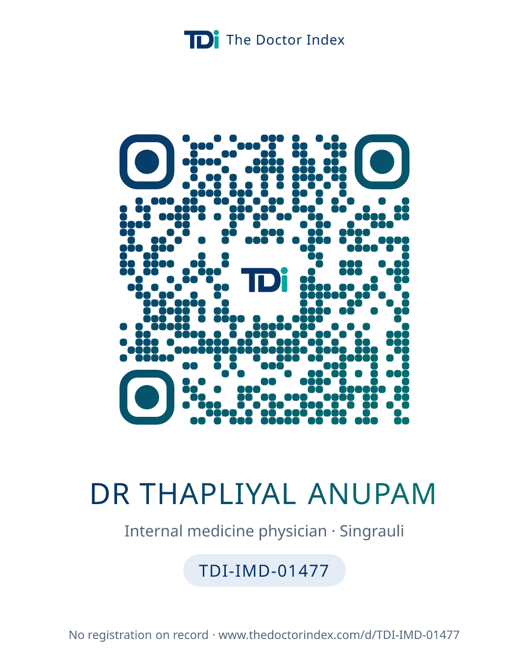 QR card for Dr Thapliyal Anupam, TDI-IMD-01477