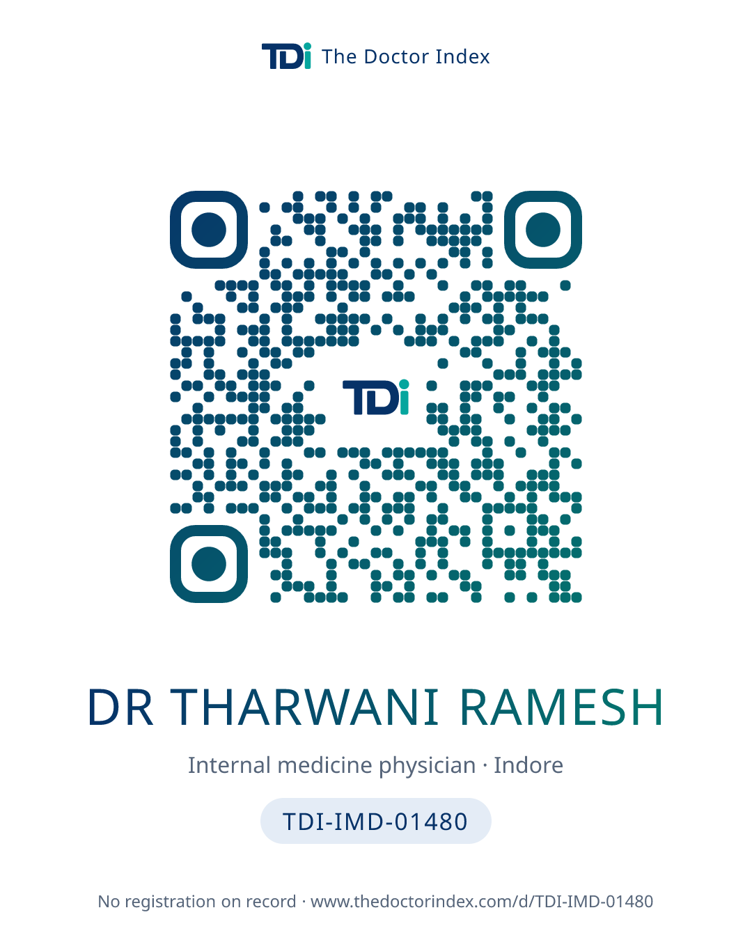 QR card for Dr Tharwani Ramesh, TDI-IMD-01480