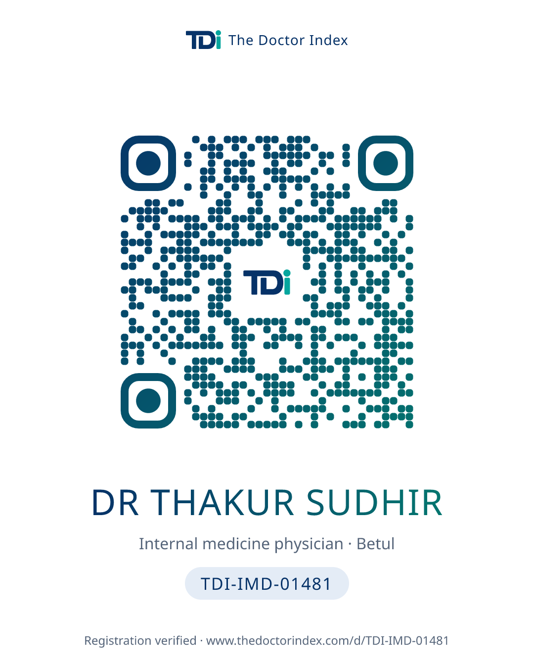 QR card for Dr Thakur Sudhir, TDI-IMD-01481