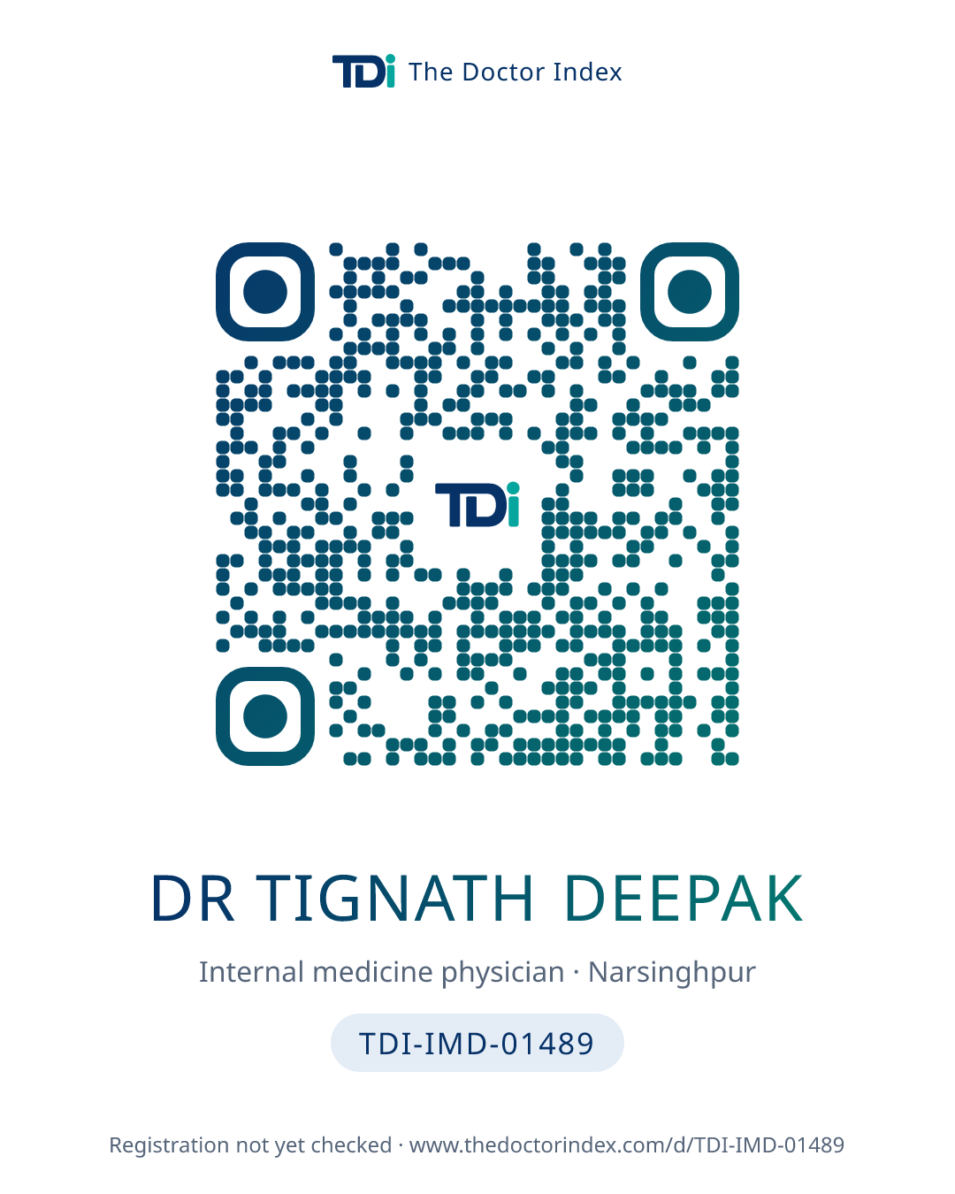QR card for Dr Tignath Deepak, TDI-IMD-01489
