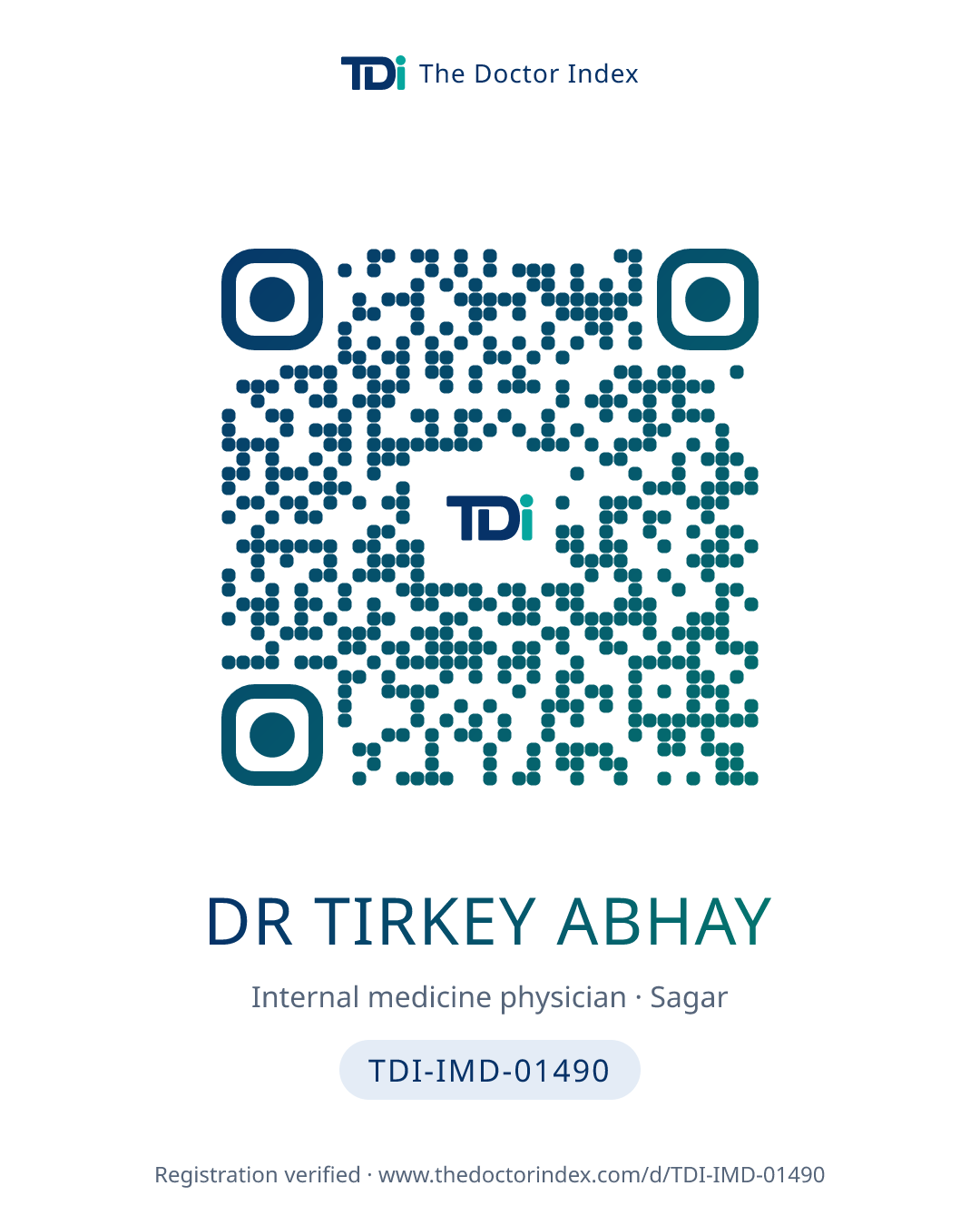 QR card for Dr Tirkey Abhay, TDI-IMD-01490