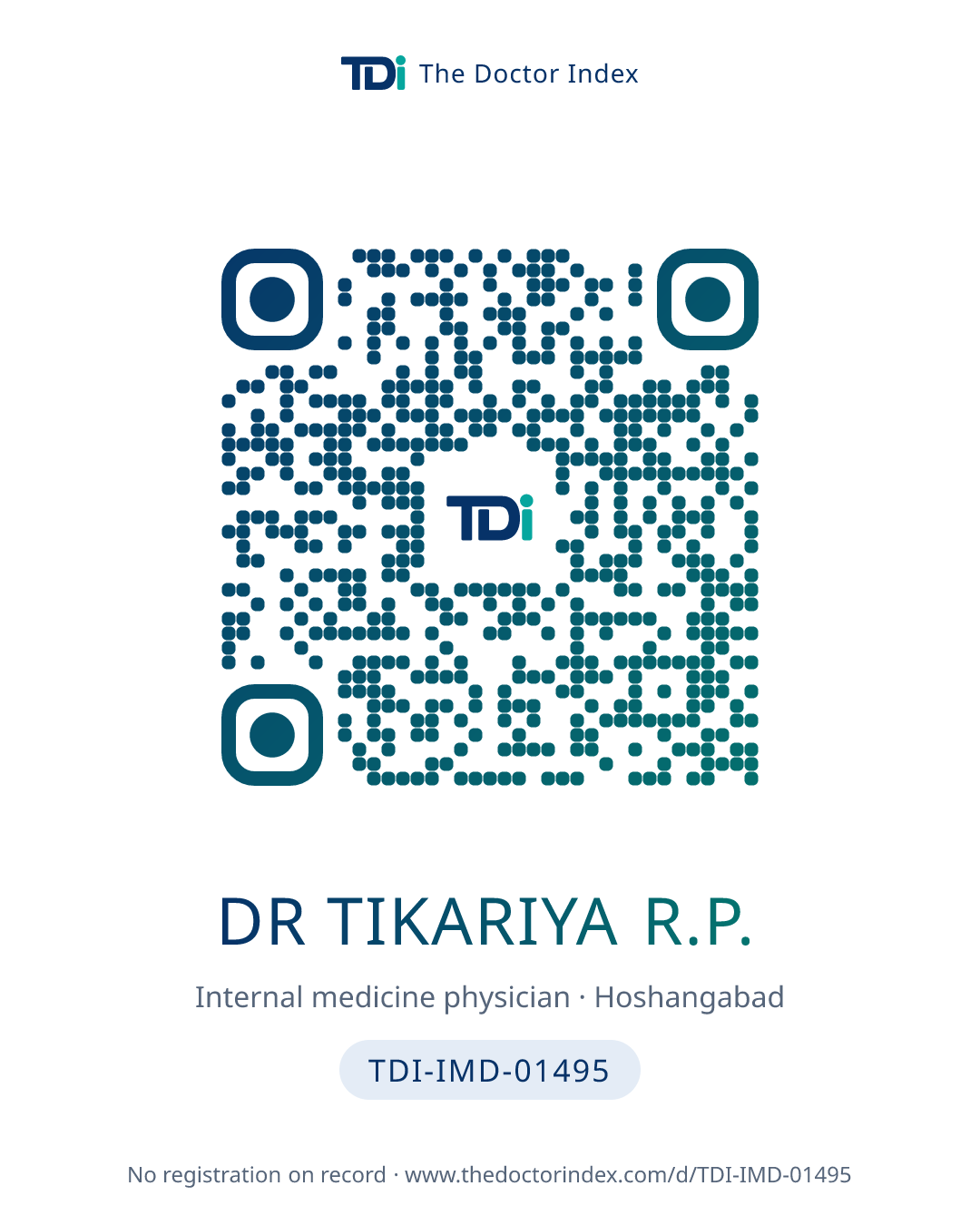 QR card for Dr Tikariya R.P., TDI-IMD-01495
