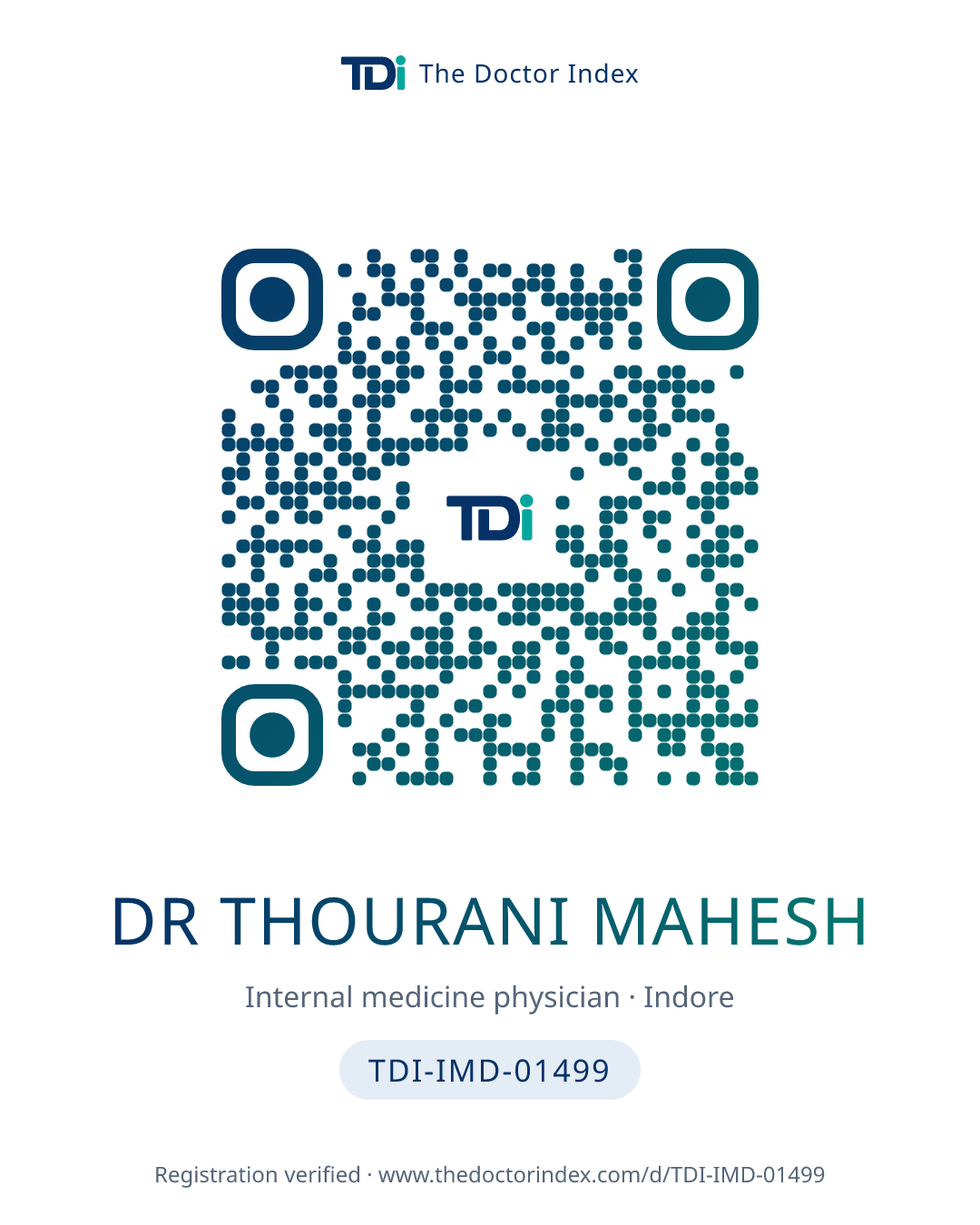 QR card for Dr Thourani Mahesh, TDI-IMD-01499