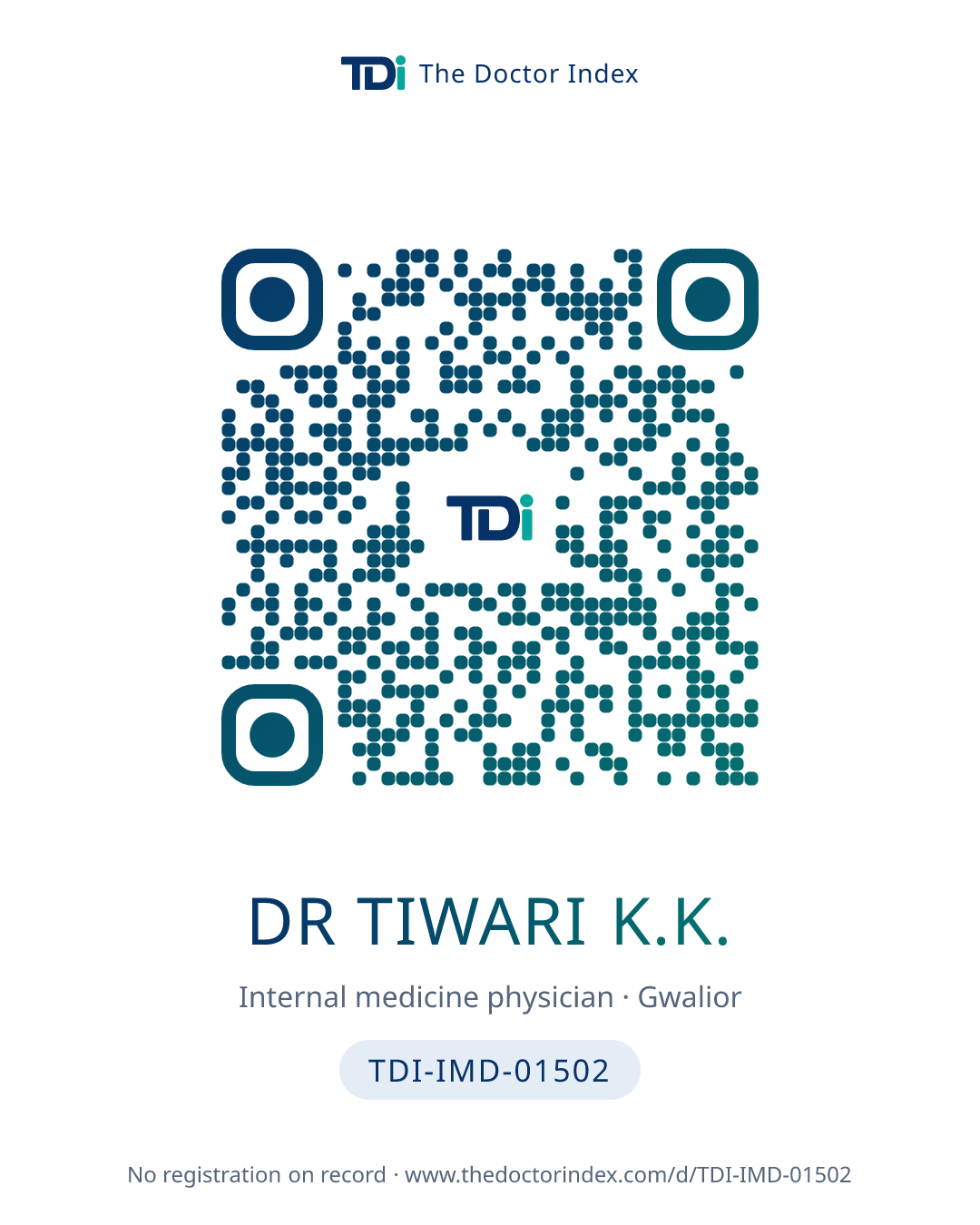 QR card for Dr Tiwari K.K., TDI-IMD-01502
