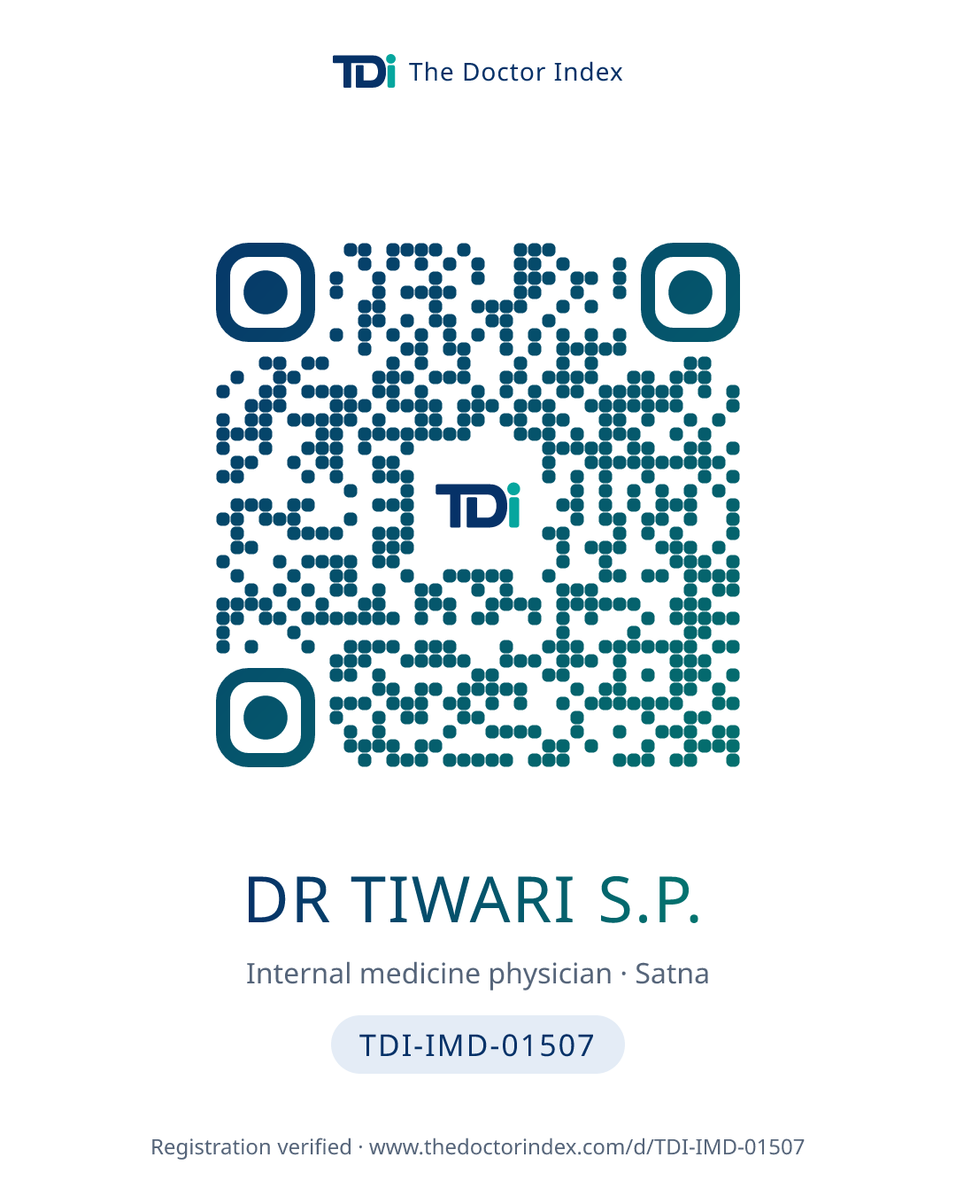 QR card for Dr Tiwari S.P., TDI-IMD-01507