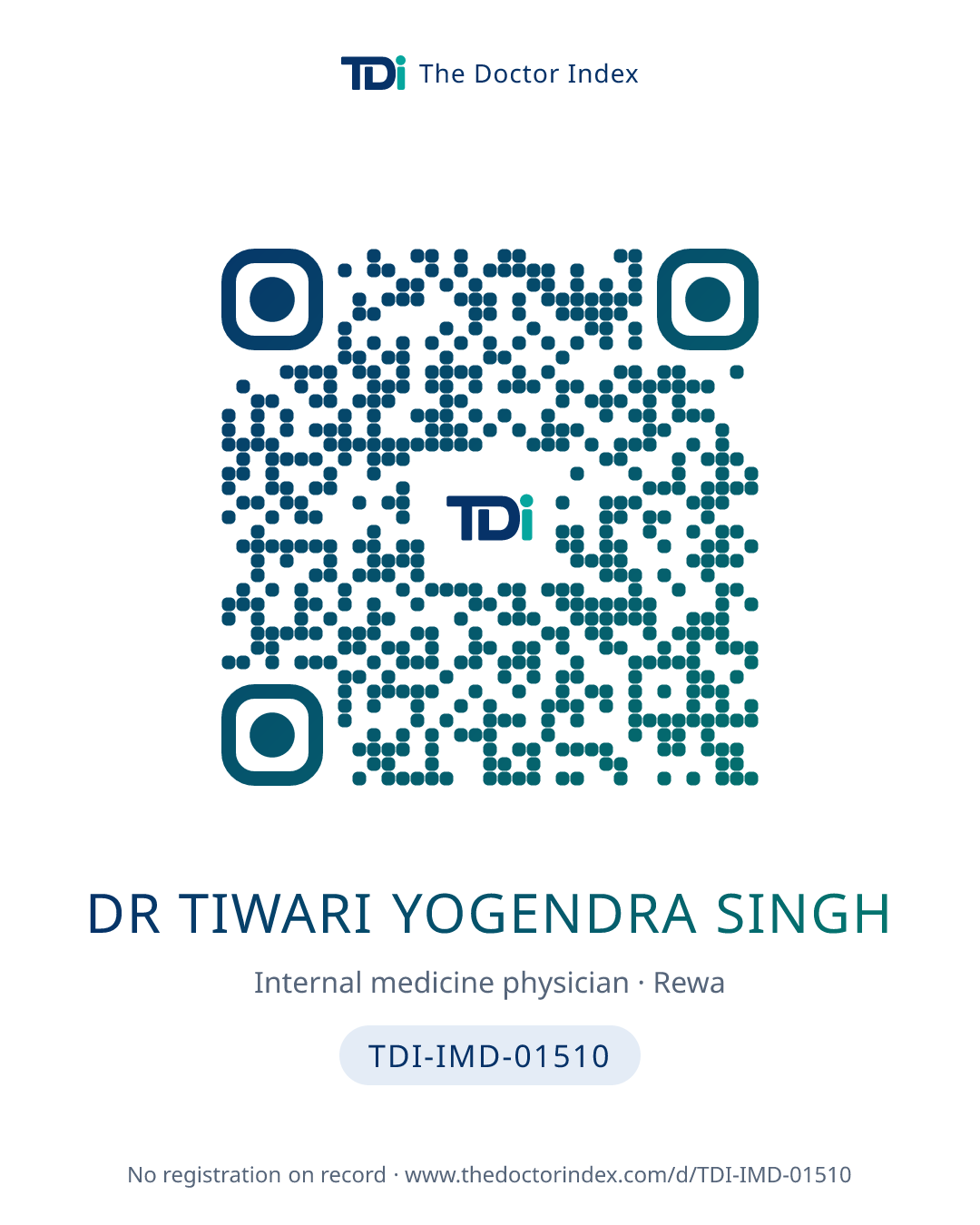 QR card for Dr Tiwari Yogendra Singh, TDI-IMD-01510
