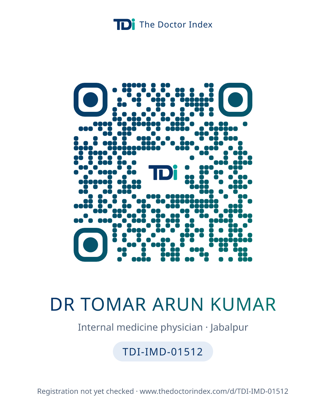 QR card for Dr Tomar Arun Kumar, TDI-IMD-01512