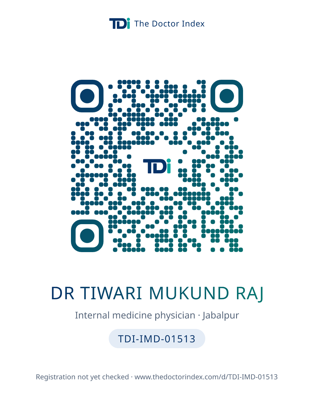 QR card for Dr Tiwari Mukund Raj, TDI-IMD-01513